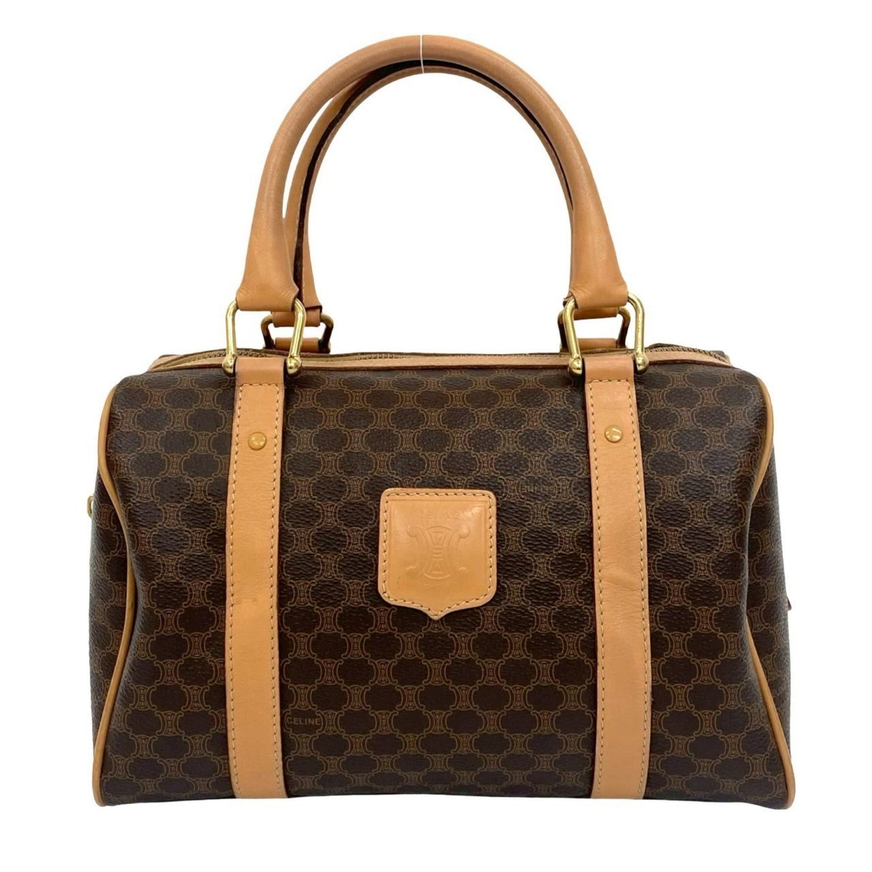 CELINE Vintage Macadam Blason with Triomphe Logo Leather Handbag/Mini Boston Bag