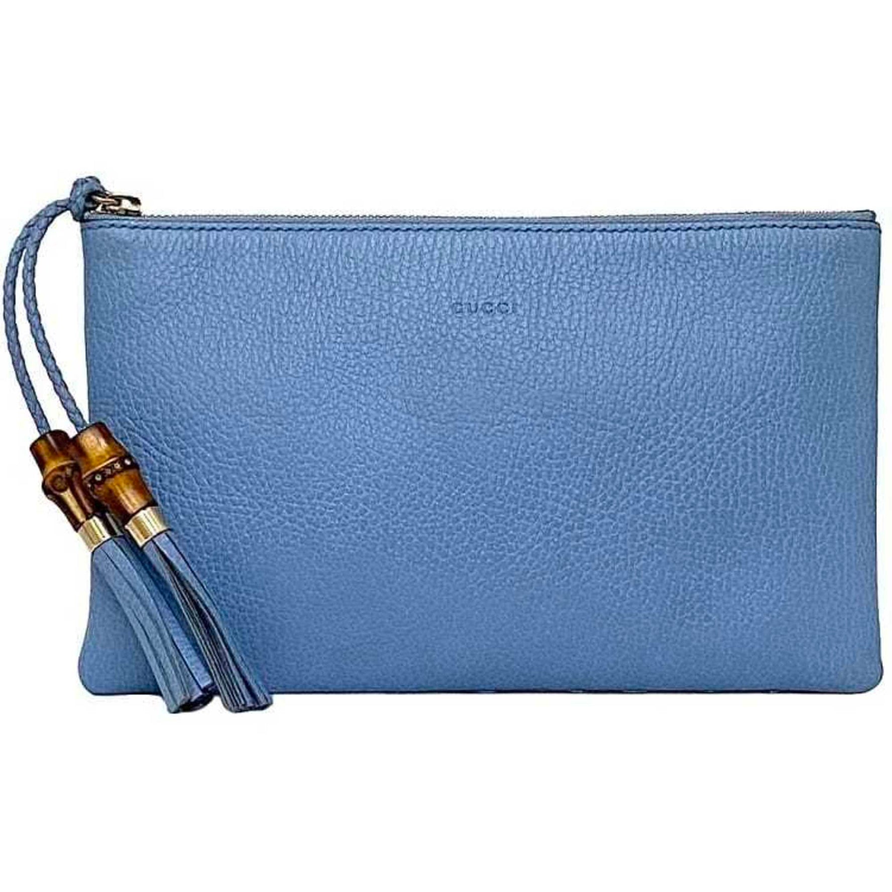 Gucci pouch light blue bamboo leather mini bag clutch handbag bag-in-bag