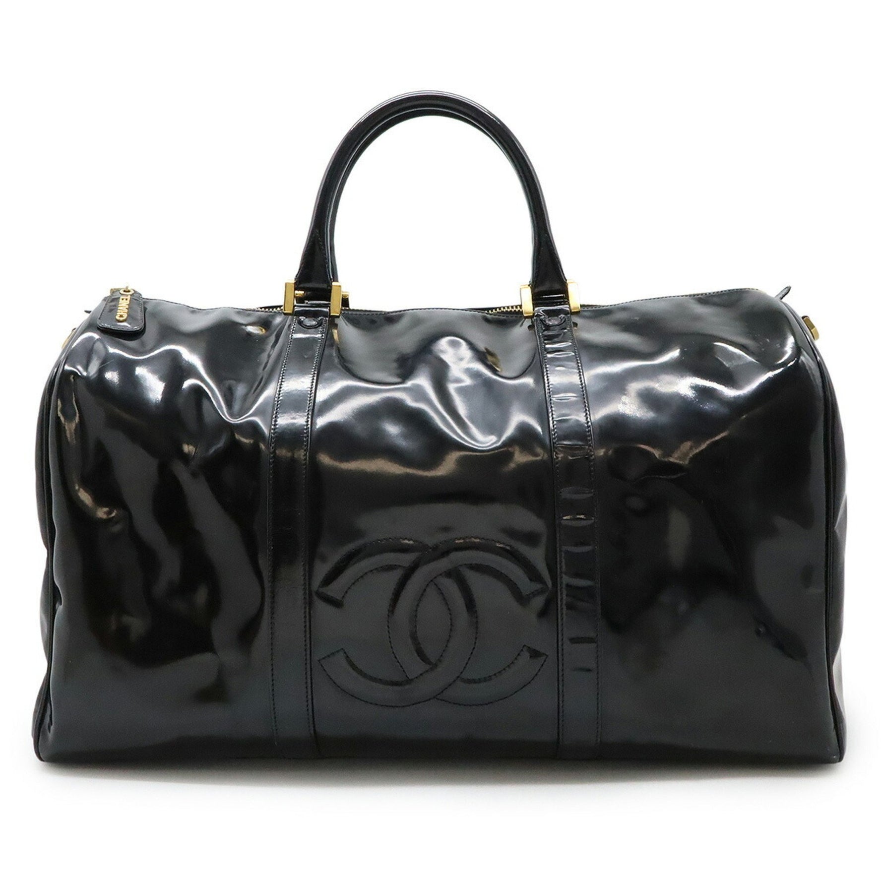 CHANEL Coco Mark Boston Bag Travel Enamel Patent Leather