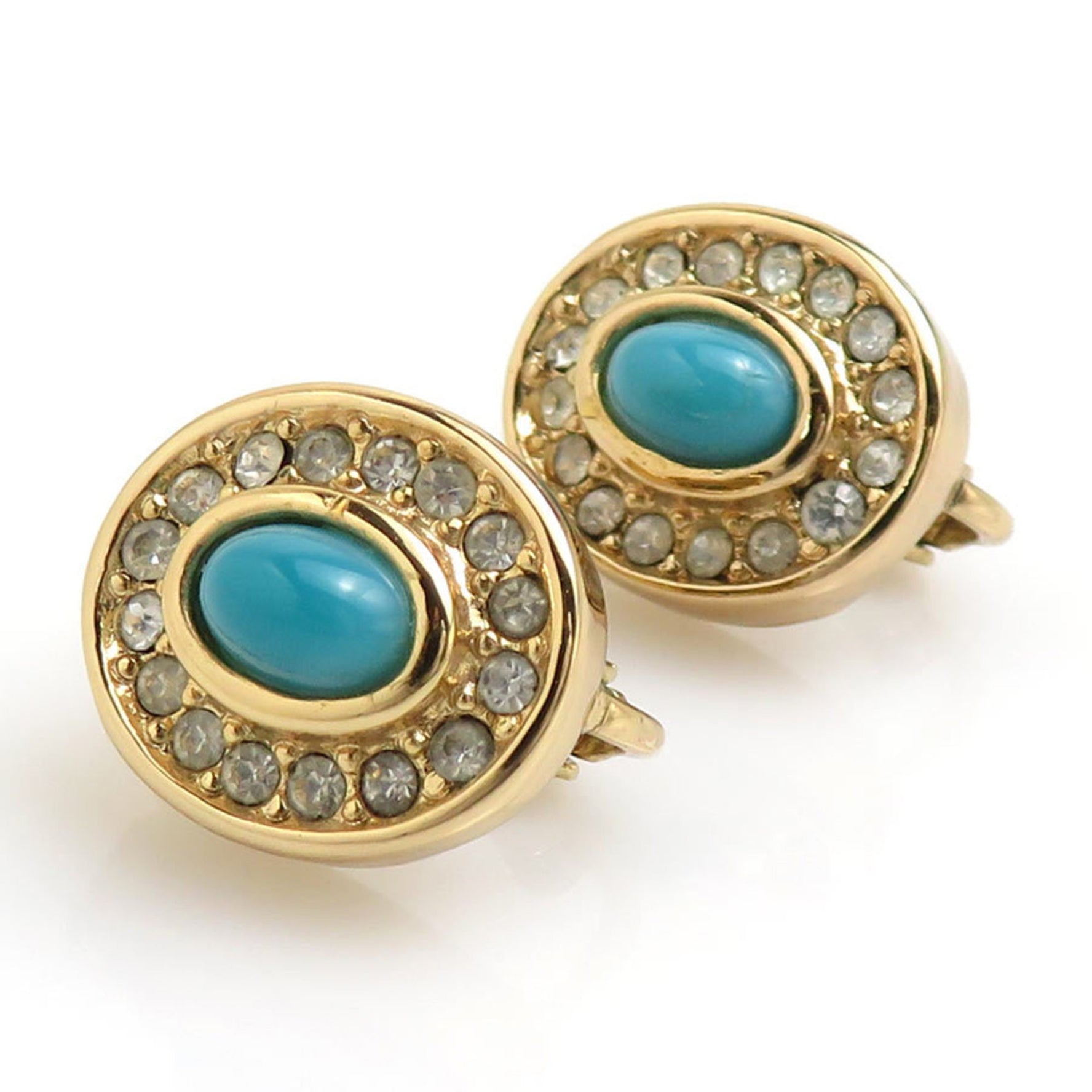 Christian Dior Earrings Metal Stone Gold x Blue