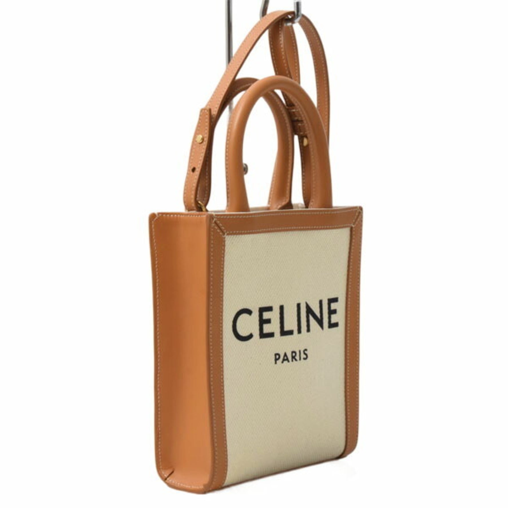 Celine Vertical Cabas Mini Shoulder Bag in Canvas and Leather, Natural Tan
