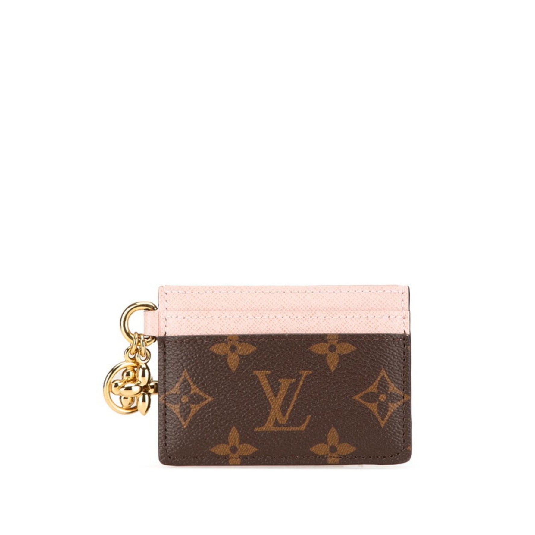 Louis Vuitton Monogram Porte Carte LV Charm Card Case Business Holder Brown Pink PVC Leather