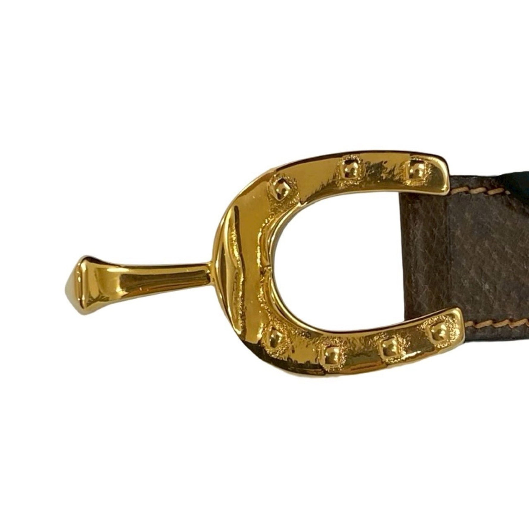 GUCCI Old Gucci Horseshoe Leather Belt with Genuine Hardware, Brown, 1491b