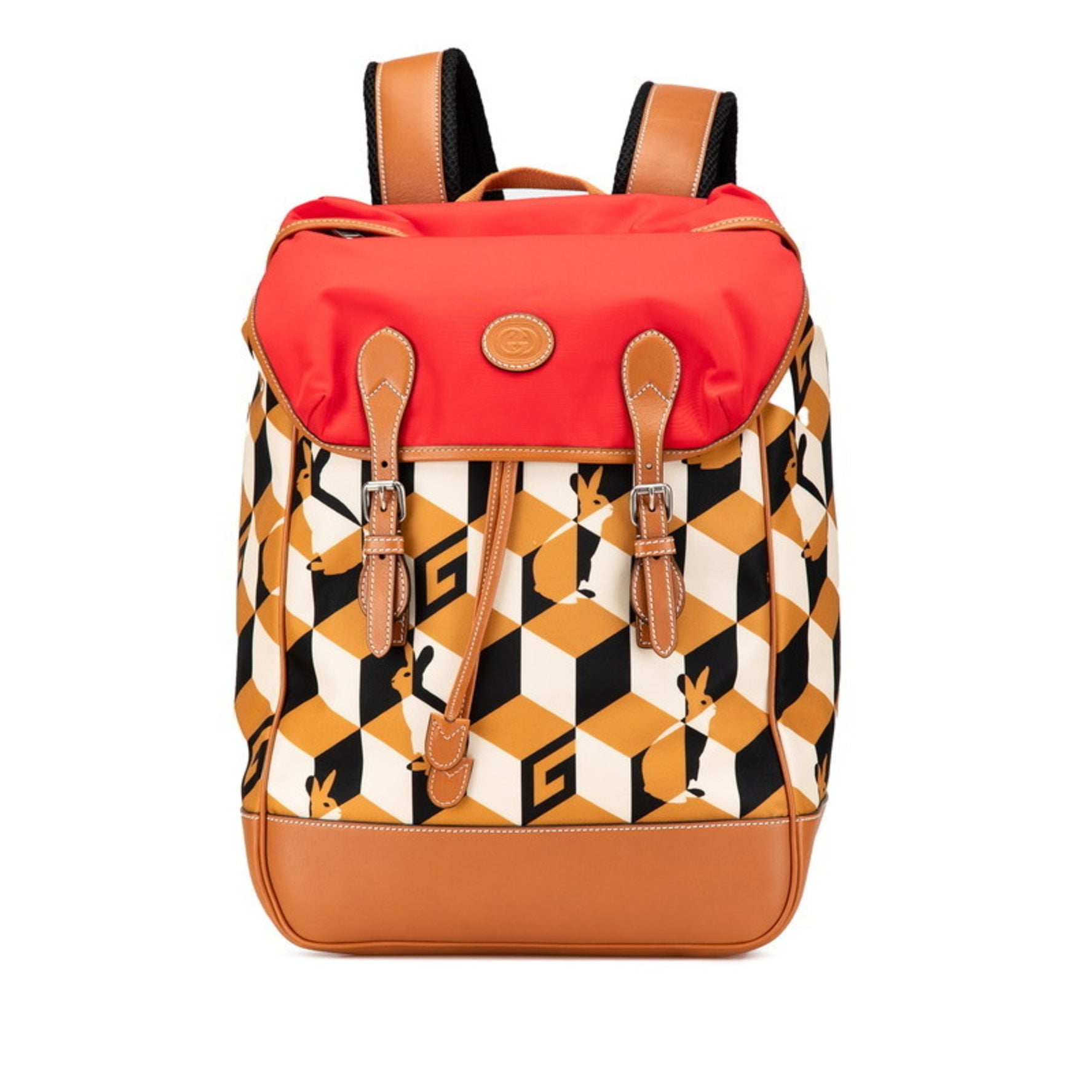 Gucci Interlocking G Backpack Brown Beige Red Nylon Leather