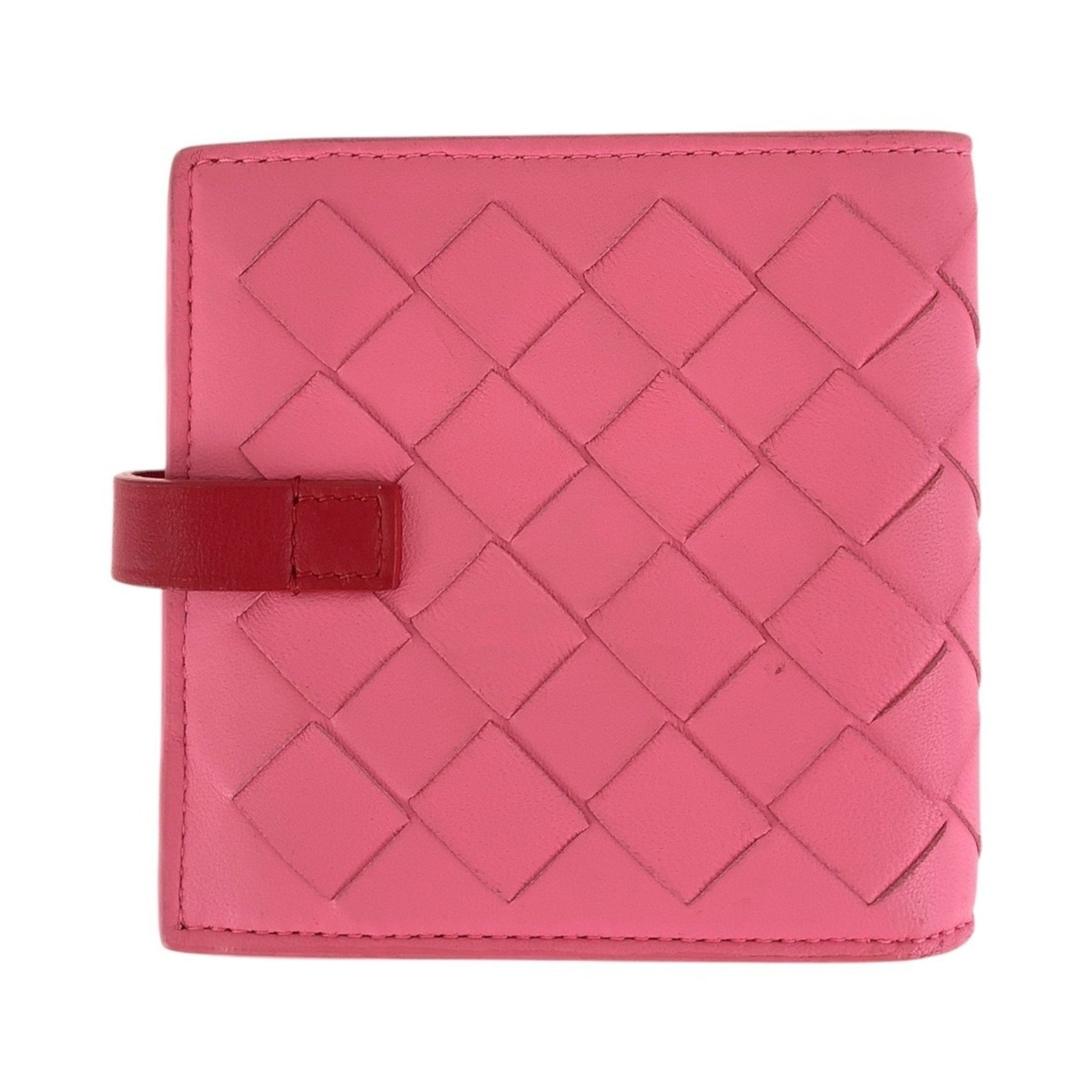 BOTTEGA VENETA Bottega Veneta Intrecciato Pink Red Silver Hardware Leather Folding Wallet Compact