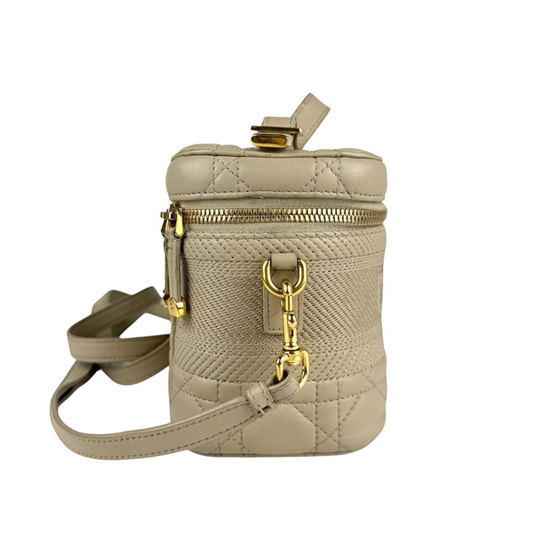 Christian Dior Handbag Shoulder Bag Vanity Small Cannage Leather Gold