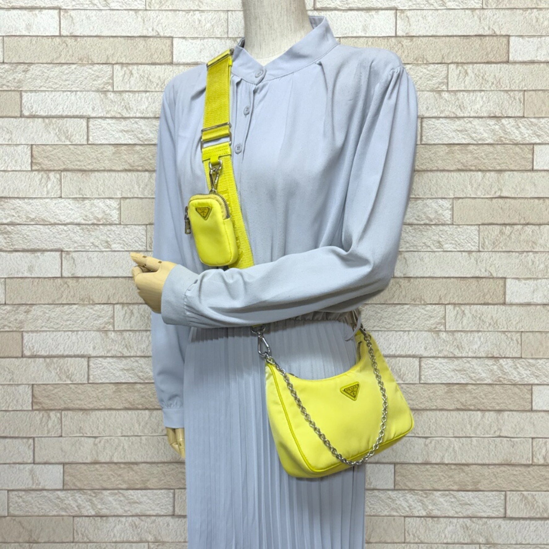 Prada Shoulder Bag Nylon 1BH204 Yellow Women's PRADA 2way