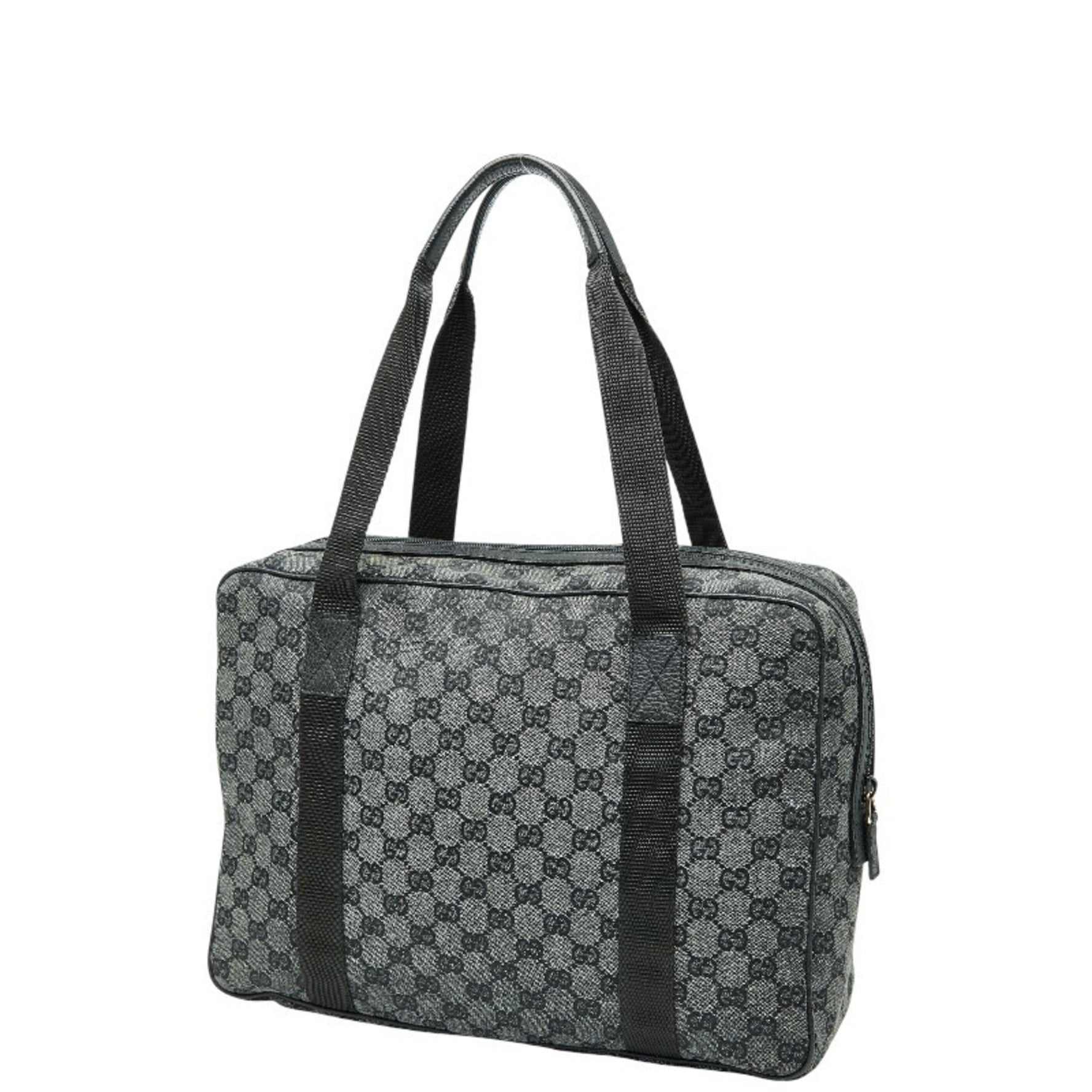 Gucci GG Canvas Business Bag Handbag Gray Black Leather