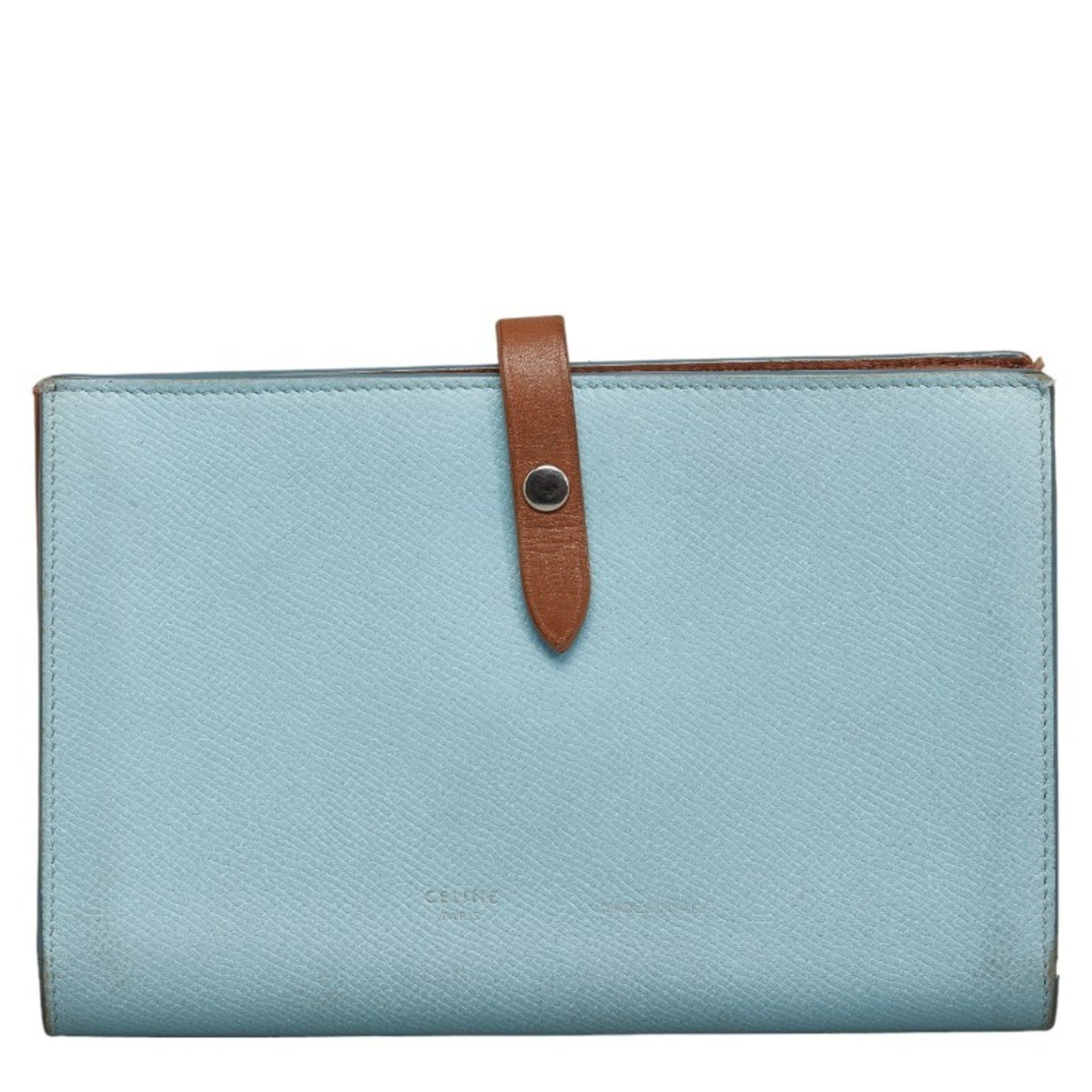 CELINE Bi-fold Wallet Blue Brown Leather