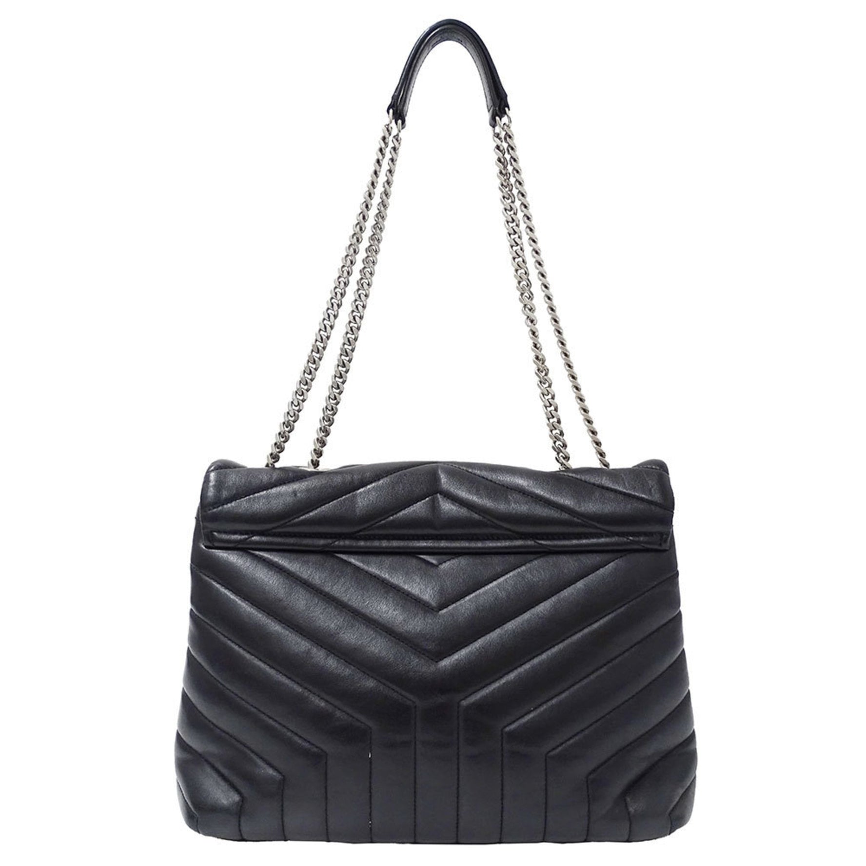 Saint Laurent Lulu Large Lambskin Shoulder Bag, with Silver Hardware, Quilted Chain