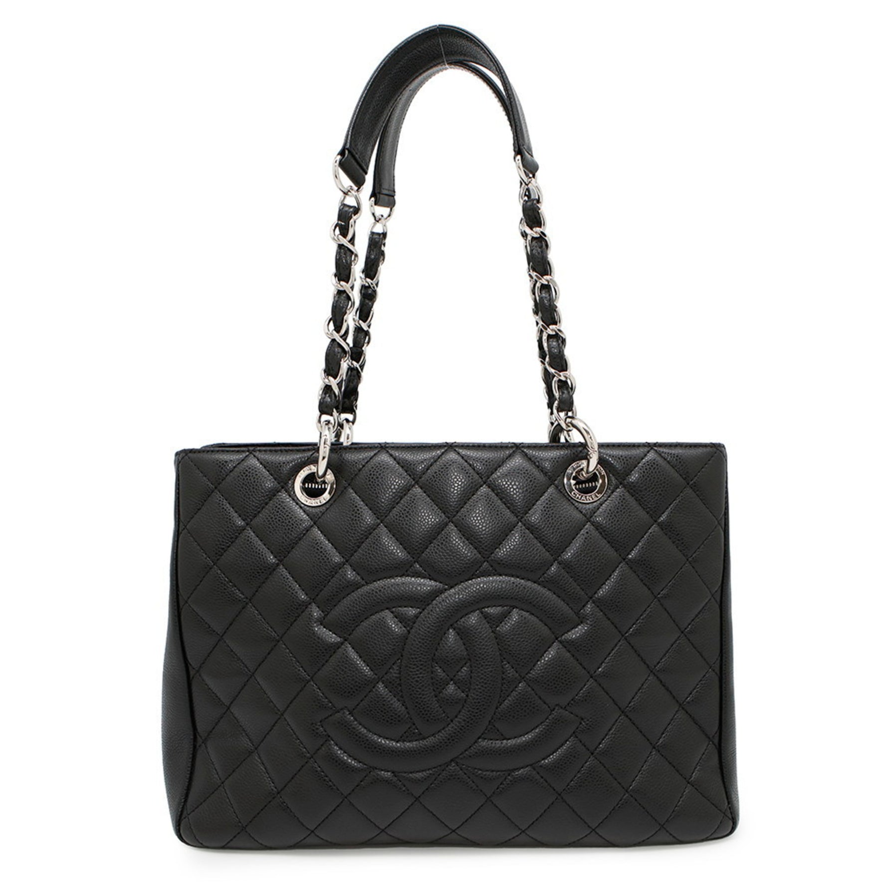 Chanel Chain Tote Bag with Coco Mark and Caviar Leather Matelasse GST A50995 CHANEL Shoulder Black