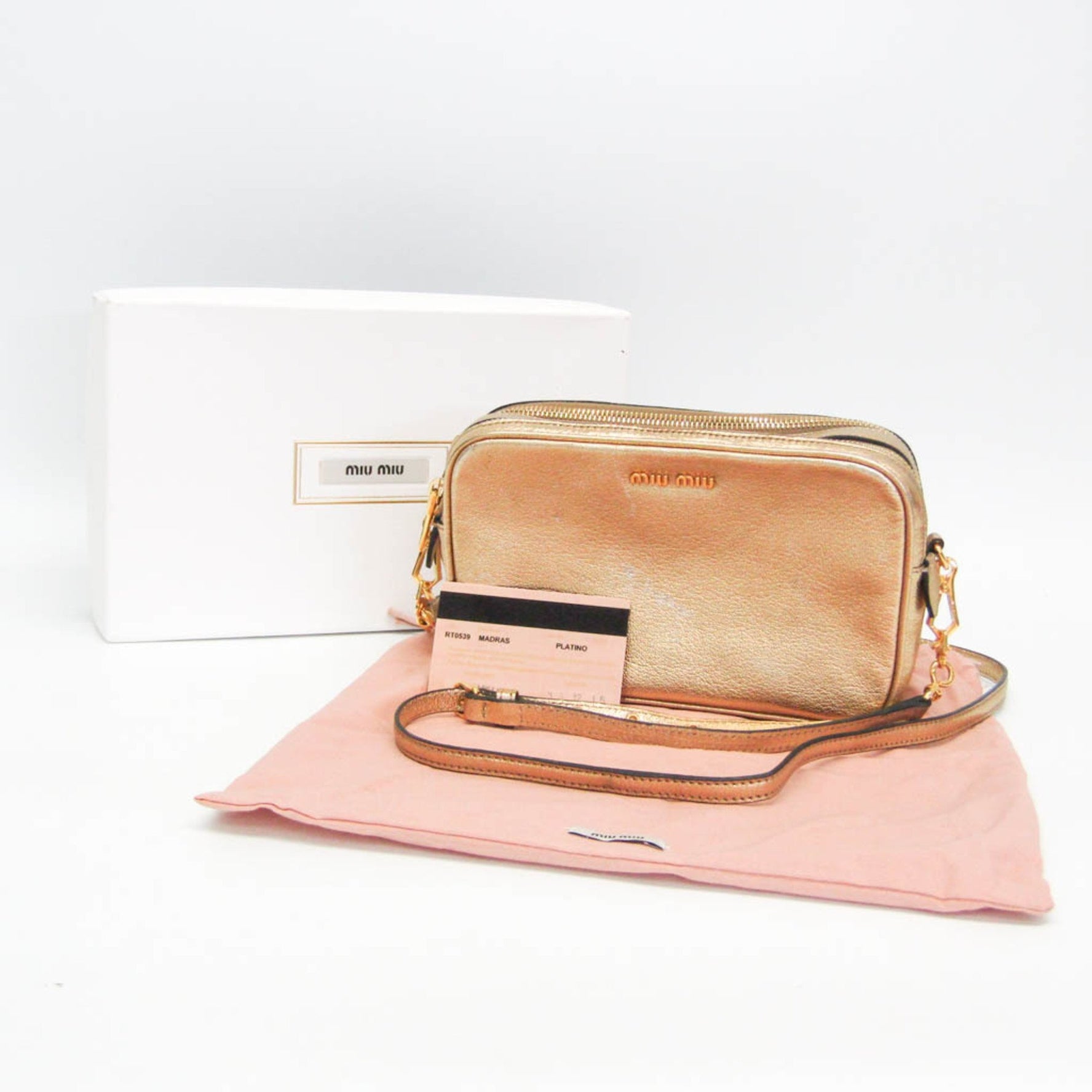 Miu Miu MADRAS RT0539 Women's Leather Shoulder Bag Gold