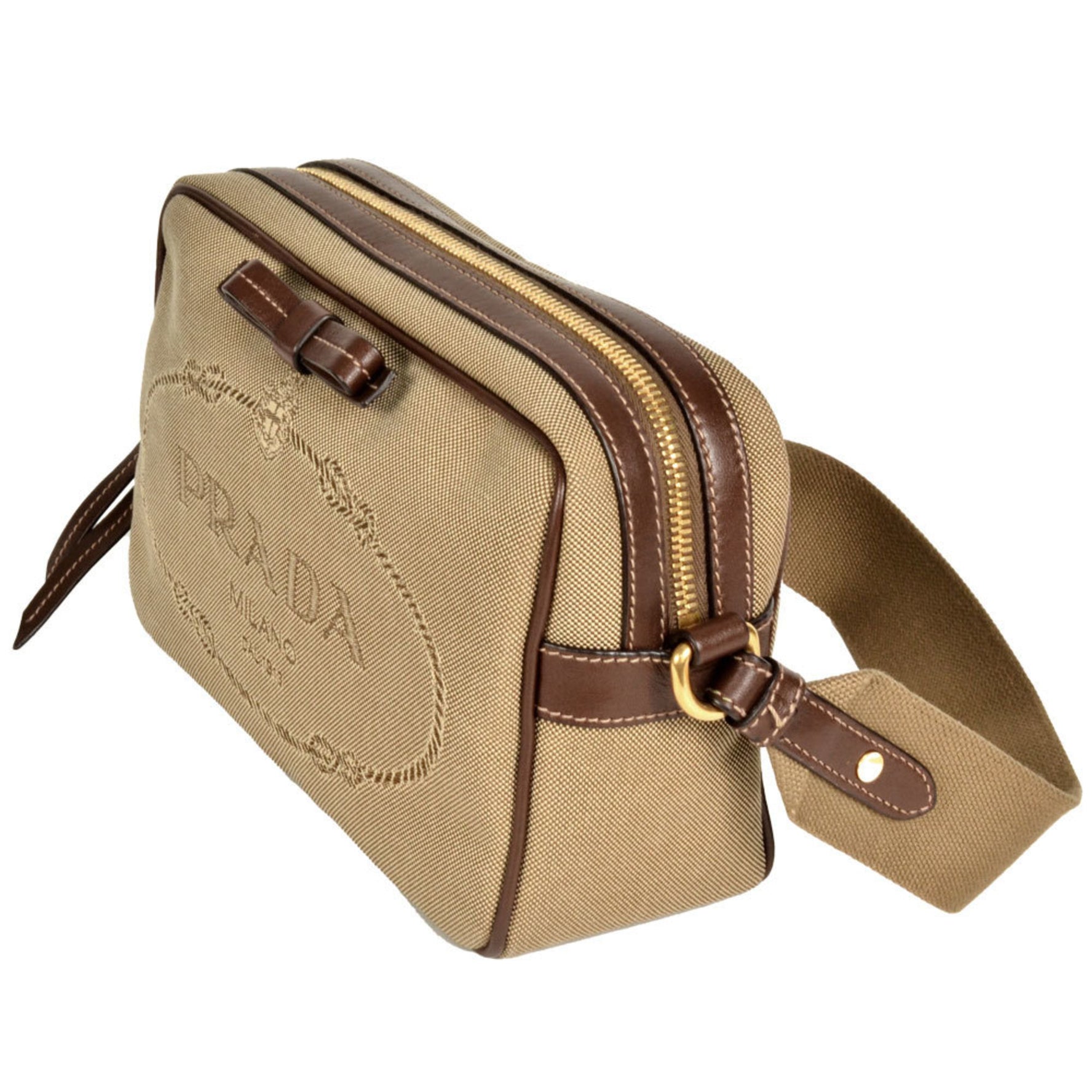 PRADA Shoulder Bag Jacquard 1BH089 Beige Canvas Ribbon