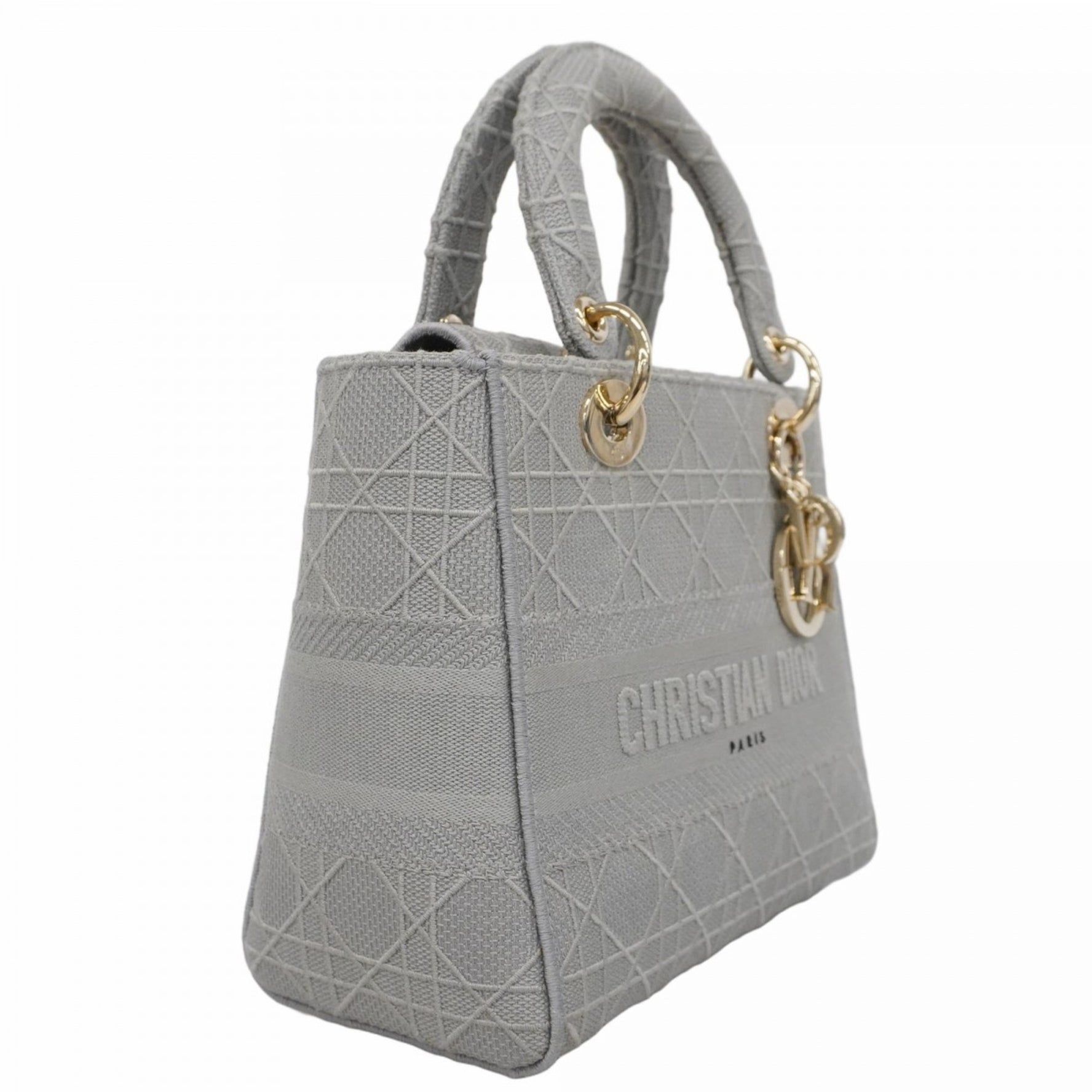Christian Dior Lady D-Lite Canvas Handbag in Gray Champagne (P1166139)