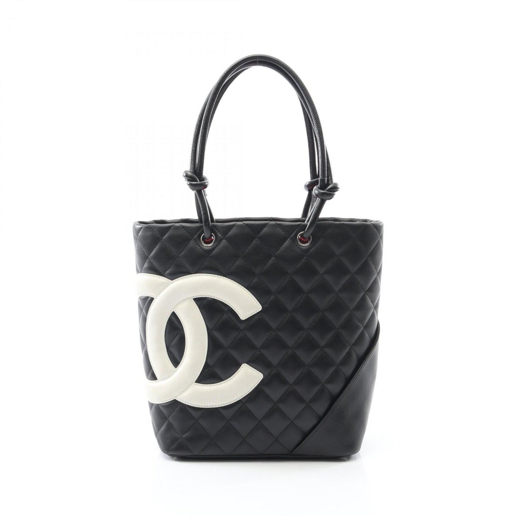CHANEL Cambon Medium Tote Bag, Leather, Black and White