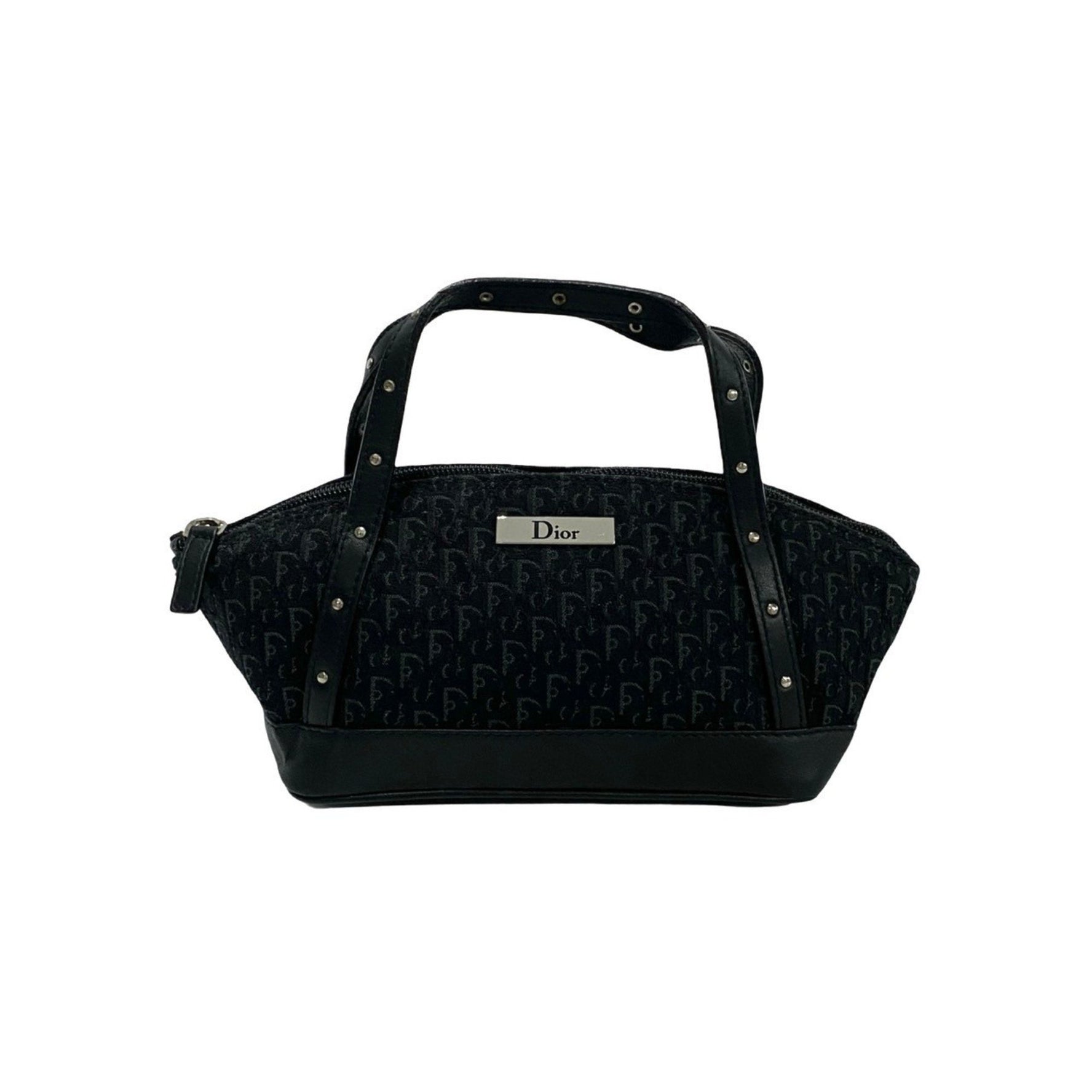 Christian Dior Trotter Pattern Logo Metal Hardware Leather Canvas Mini Handbag Pouch