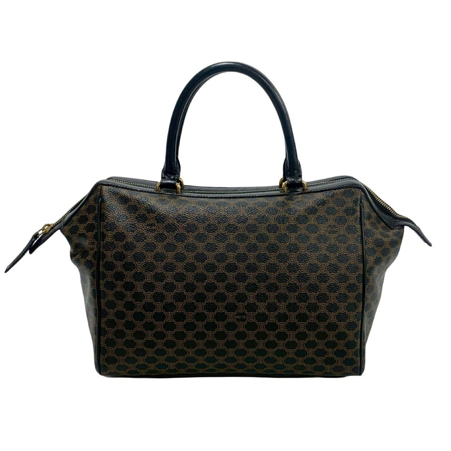 CELINE Macadam Blason Triomphe Leather Handbag/Mini Boston Bag, Black