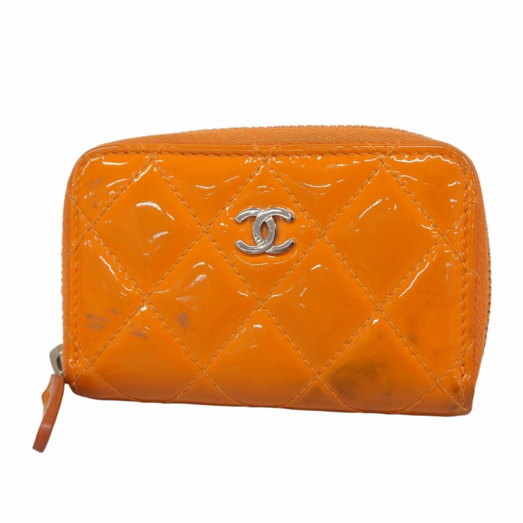 Chanel wallet/coin case, Matelasse patent leather, orange, for women