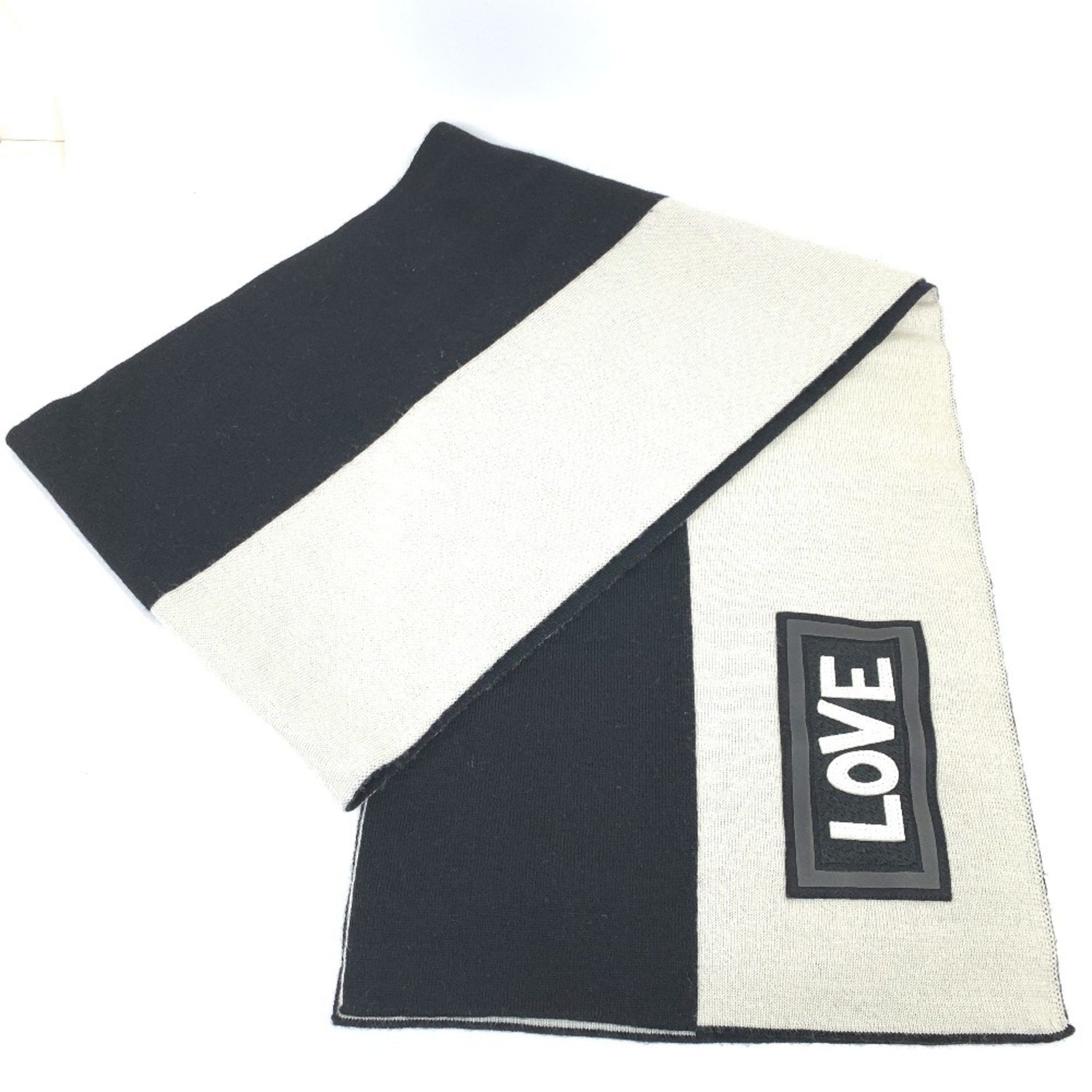 FENDI Logo Scarf/Muffler, Two-Tone Wool, Black/White