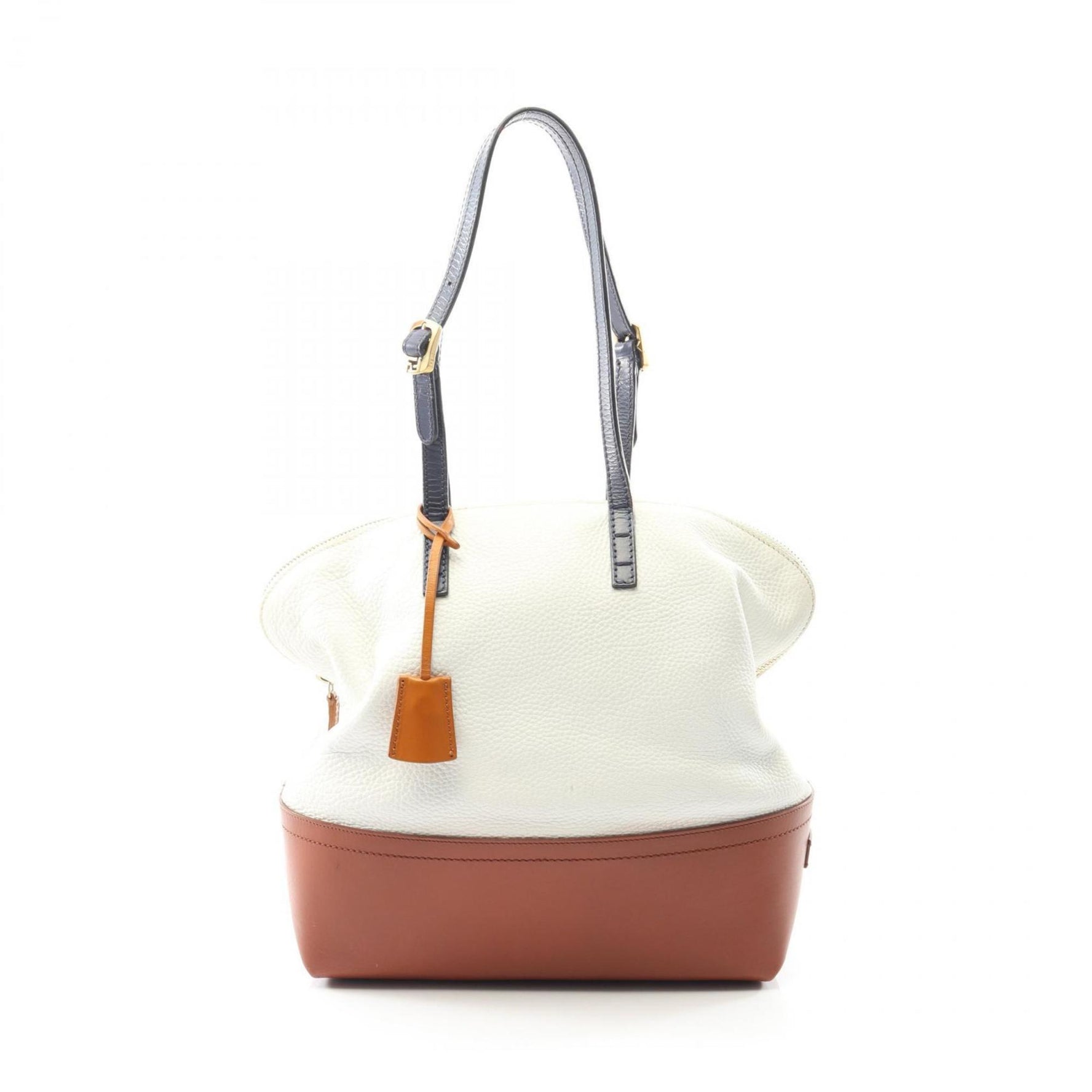 Fendi Pecan Shoulder Bag, Leather, White, Brown, Navy