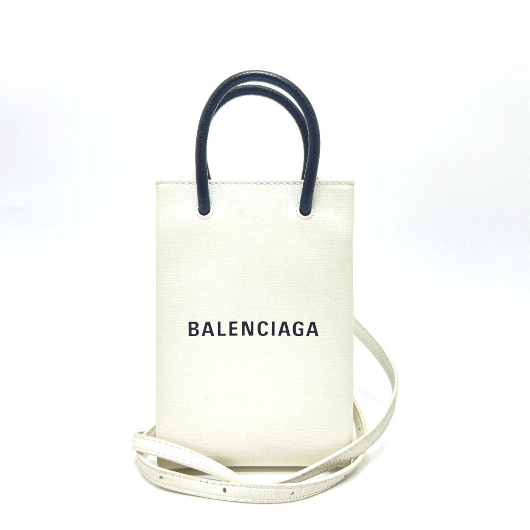 BALENCIAGA Everyday Shopping Phone Shoulder 2WAY Bag Logo Tote Leather Women's White