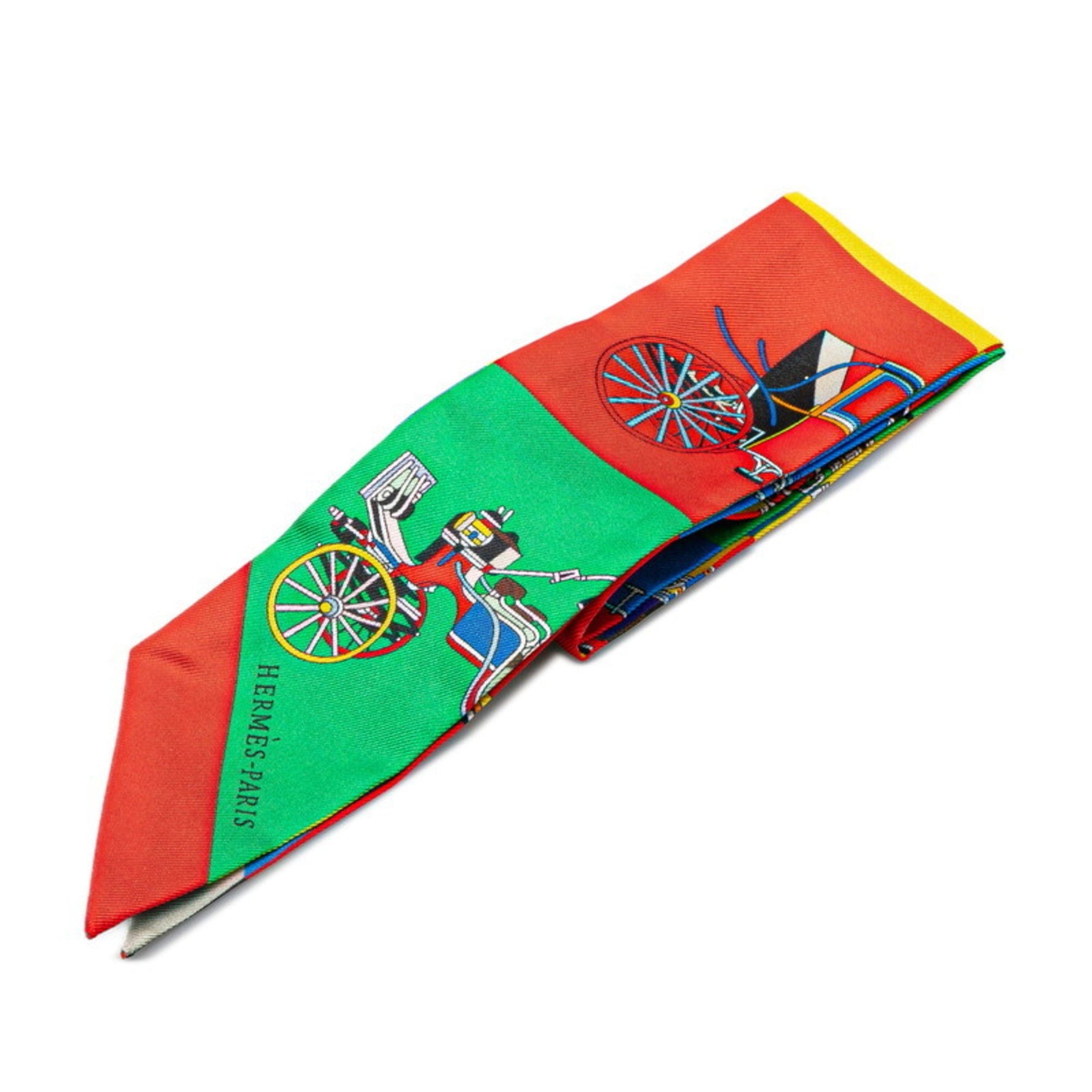 Hermes Twilly Carriage Scarf Muffler Red Blue Multicolor Silk