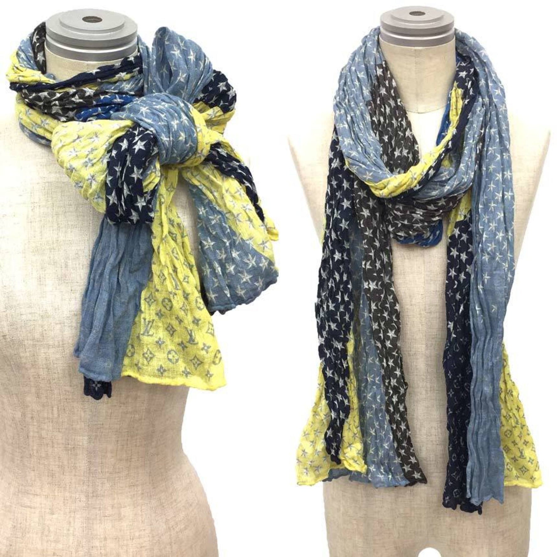 Louis Vuitton Etoile Monogram Stars Stole Star pattern stole Linen Silk Light blue x gray yellow navy scarf