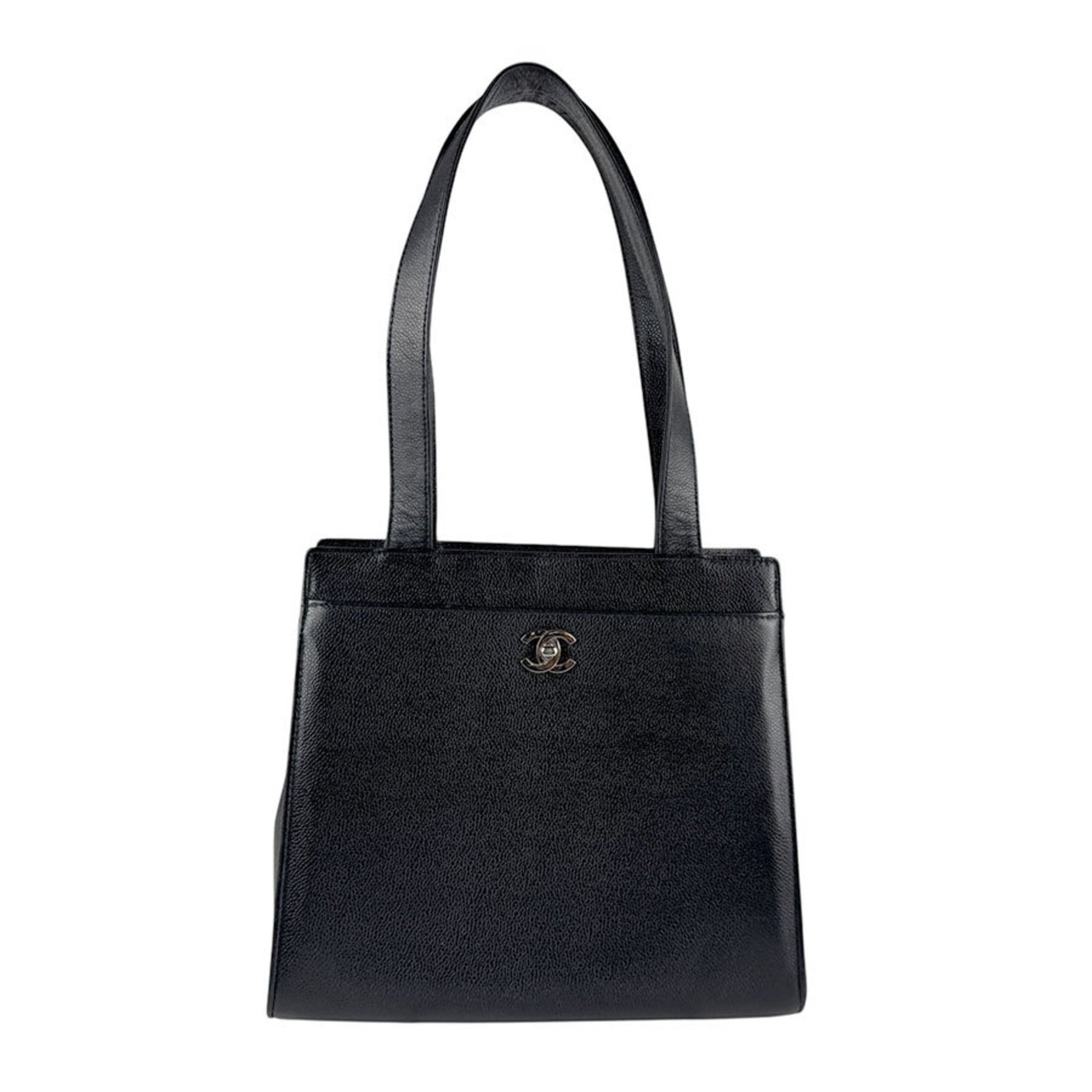 CHANEL Shoulder Bag in Caviar Leather, Black and Silver, Women's, Z6540