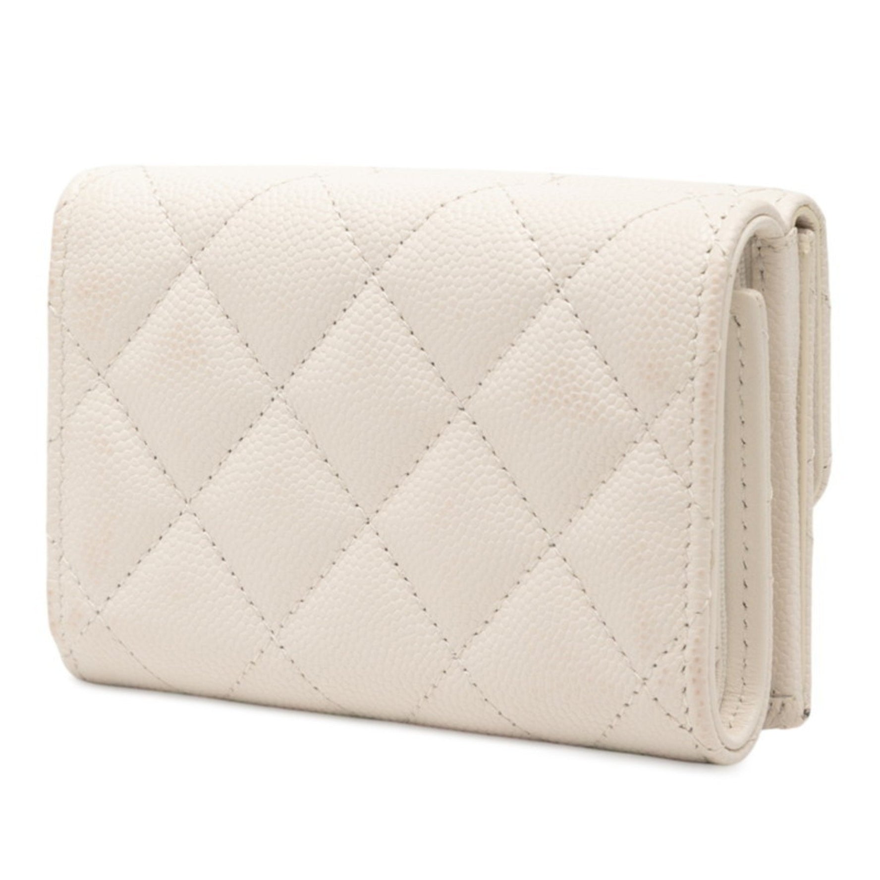 CHANEL Matelasse Coco Mark Rhinestone Tri-fold Wallet in Caviar Leather