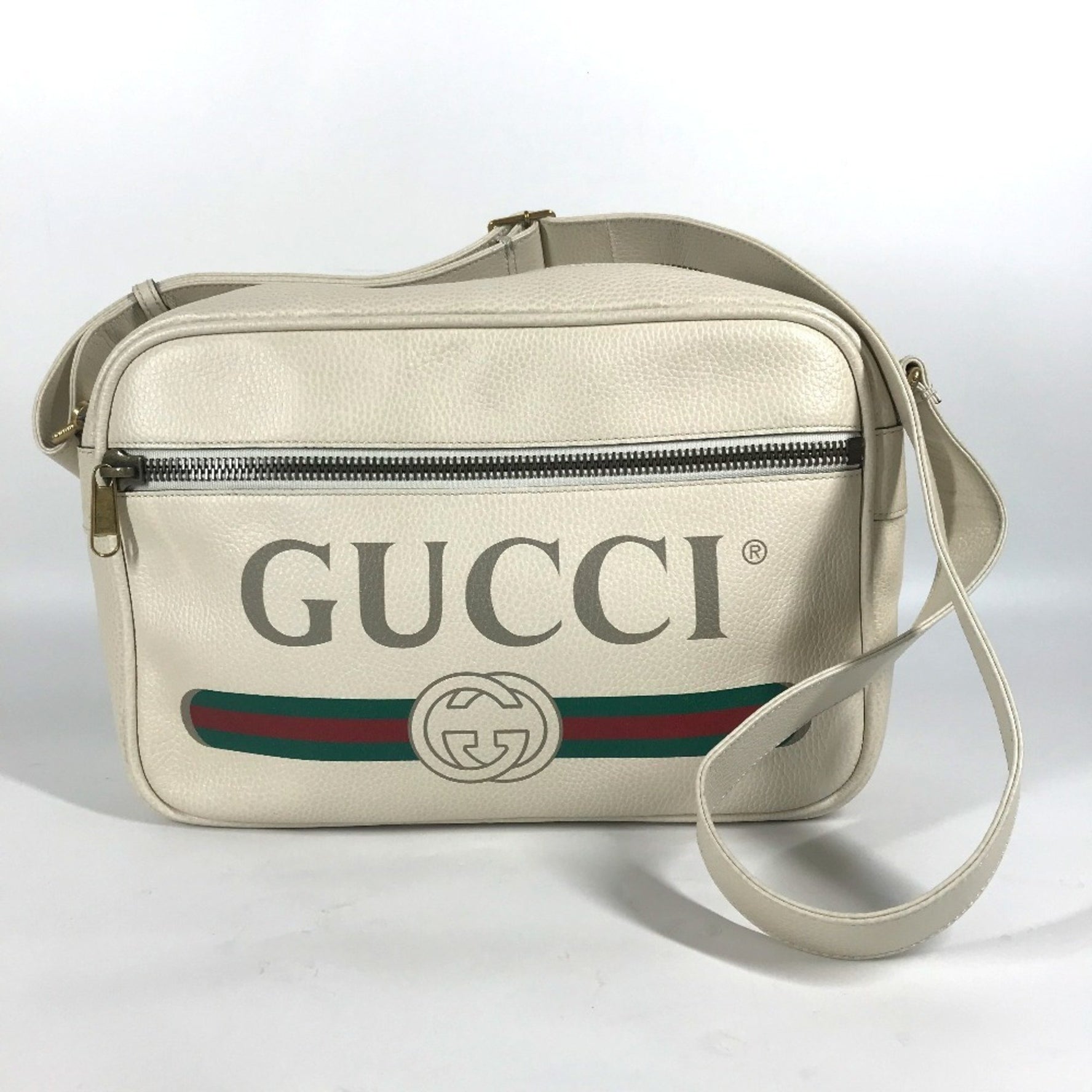 GUCCI Logo Print Messenger Bag Shoulder Leather