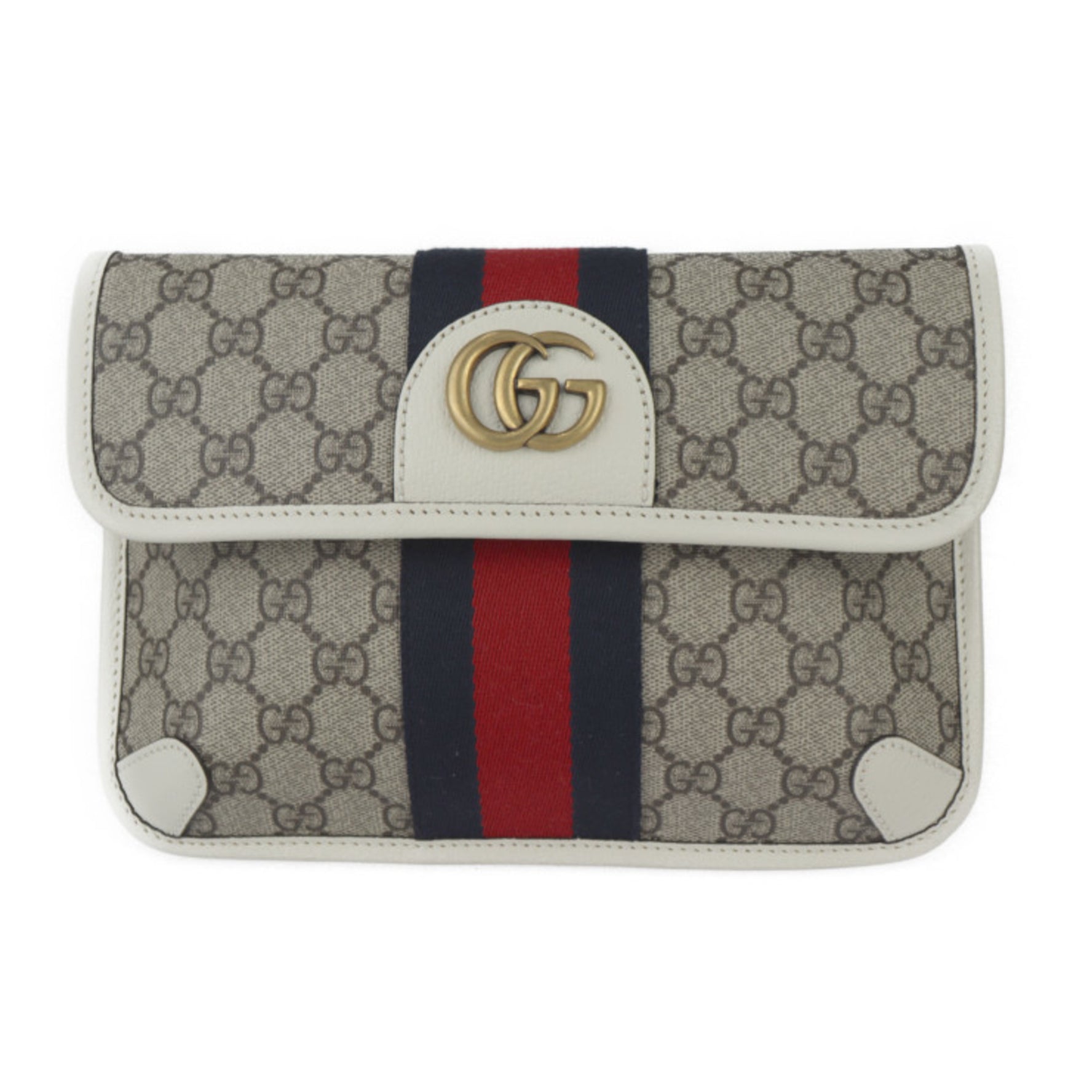 GUCCI GG Small Belt Bag Ophidia Waist Size 110・44 Supreme Canvas Leather Beige White Web Stripe