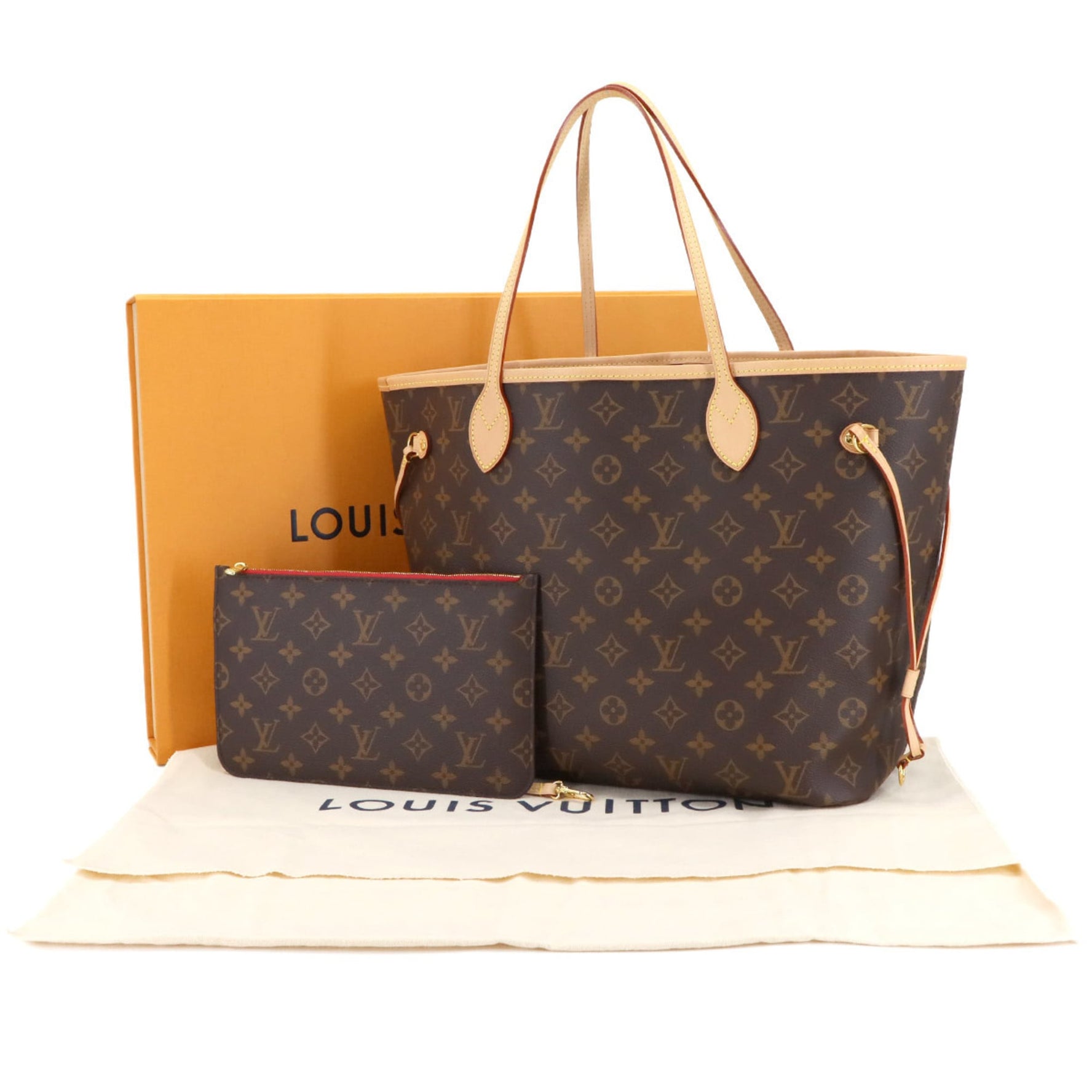 Louis Vuitton Monogram Neverfull MM Tote Bag, Brown, Cerise