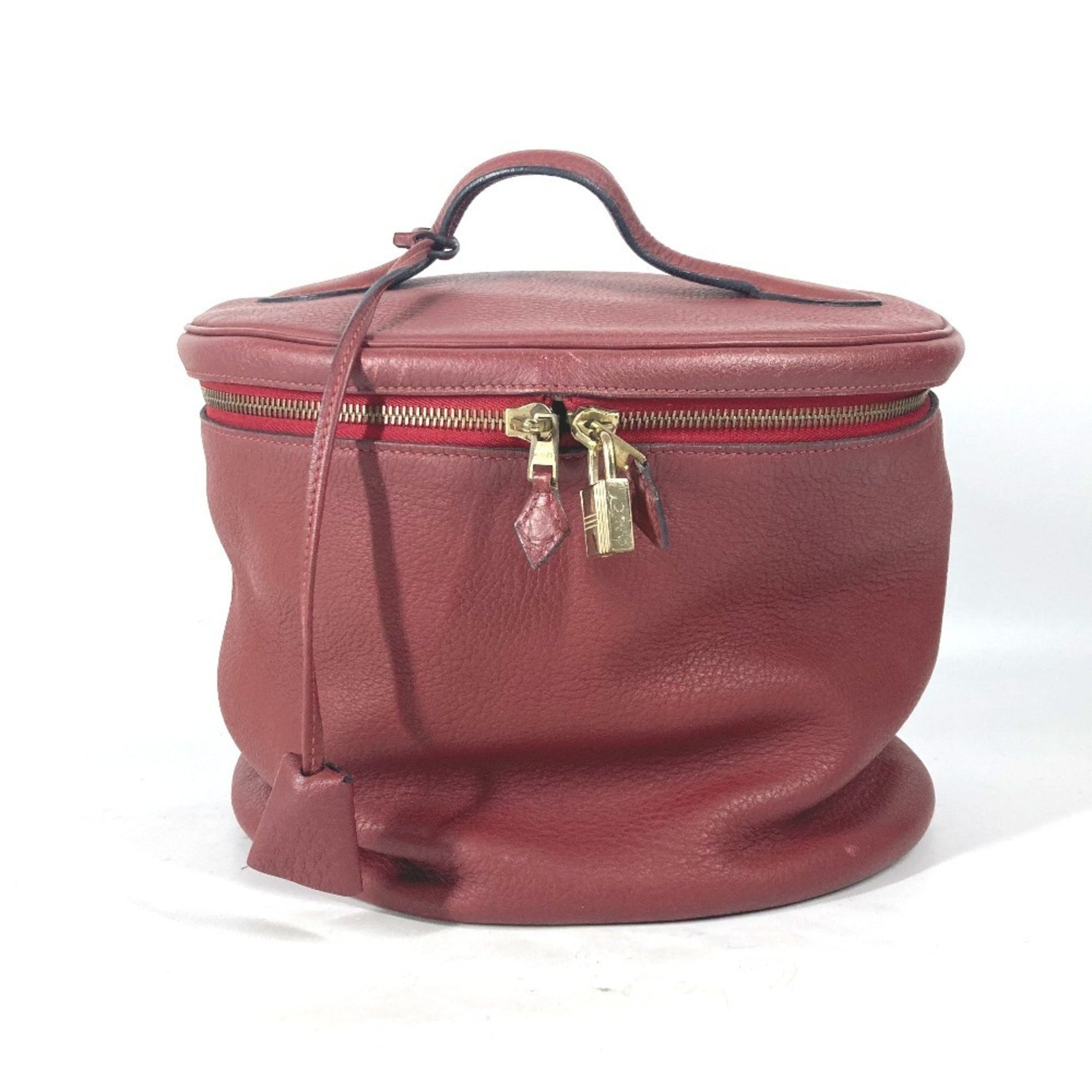 HERMES City Vanity Bag Handbag Leather Women's Red