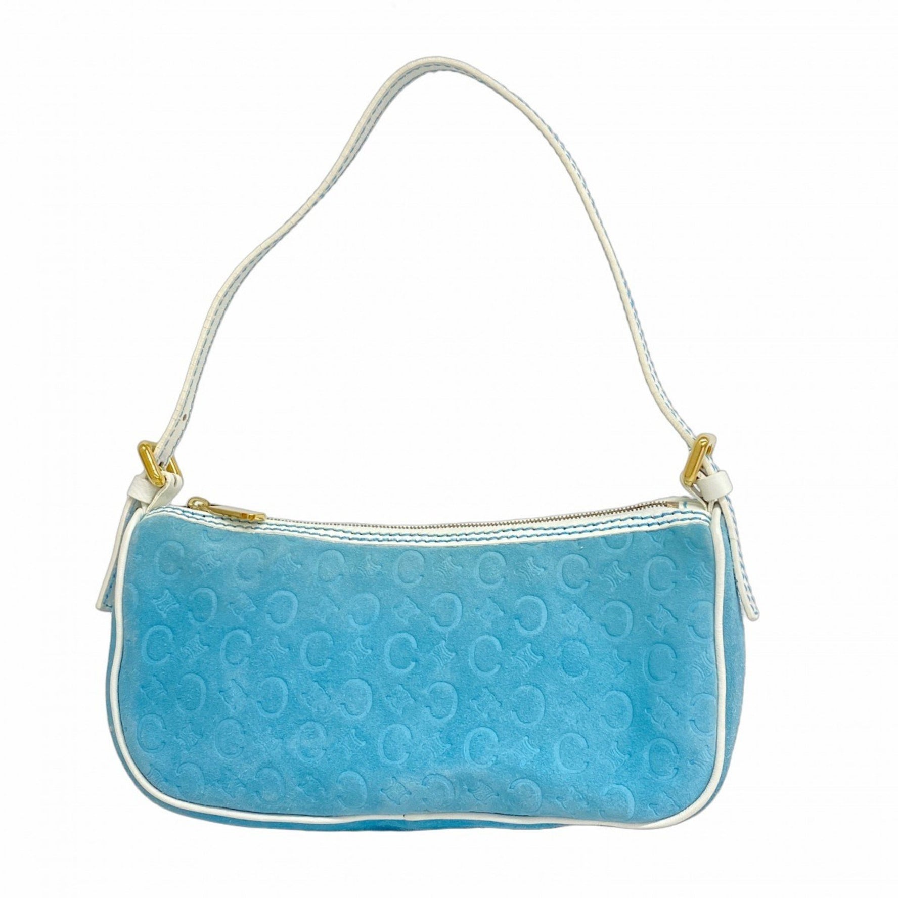 Celine Pouch C Macadam Suede Sky Blue White Women's