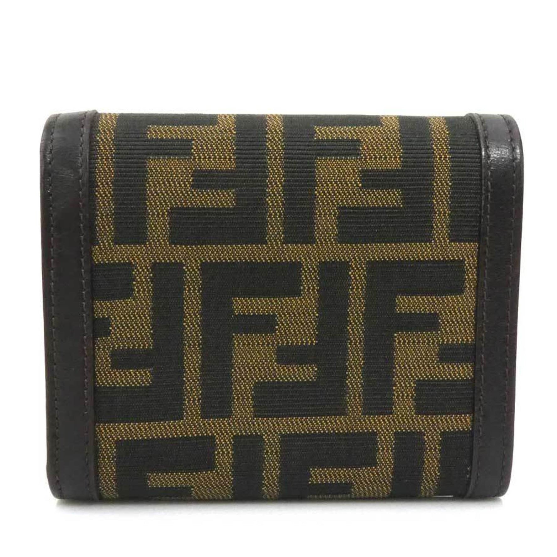 FENDI Tri-fold Wallet Zucca Canvas Leather
