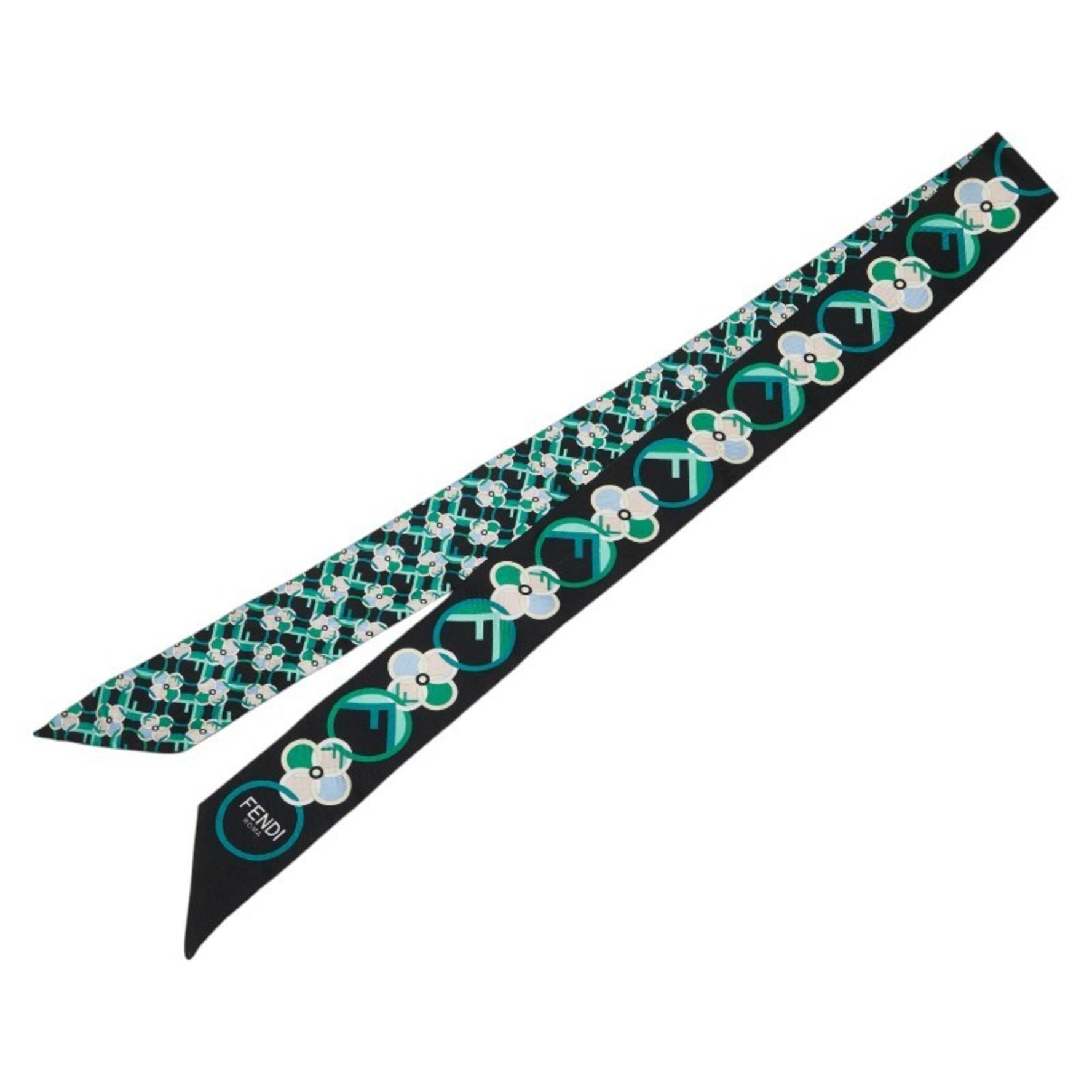 Fendi Rappy F logo scarf, black and green silk