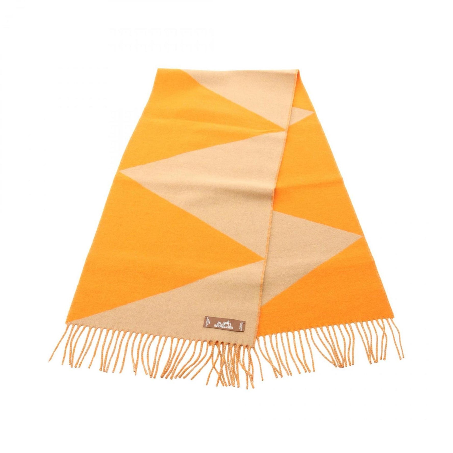 Hermes Hermès Kazak Zigzag Cashmere Scarf Beige and Orange