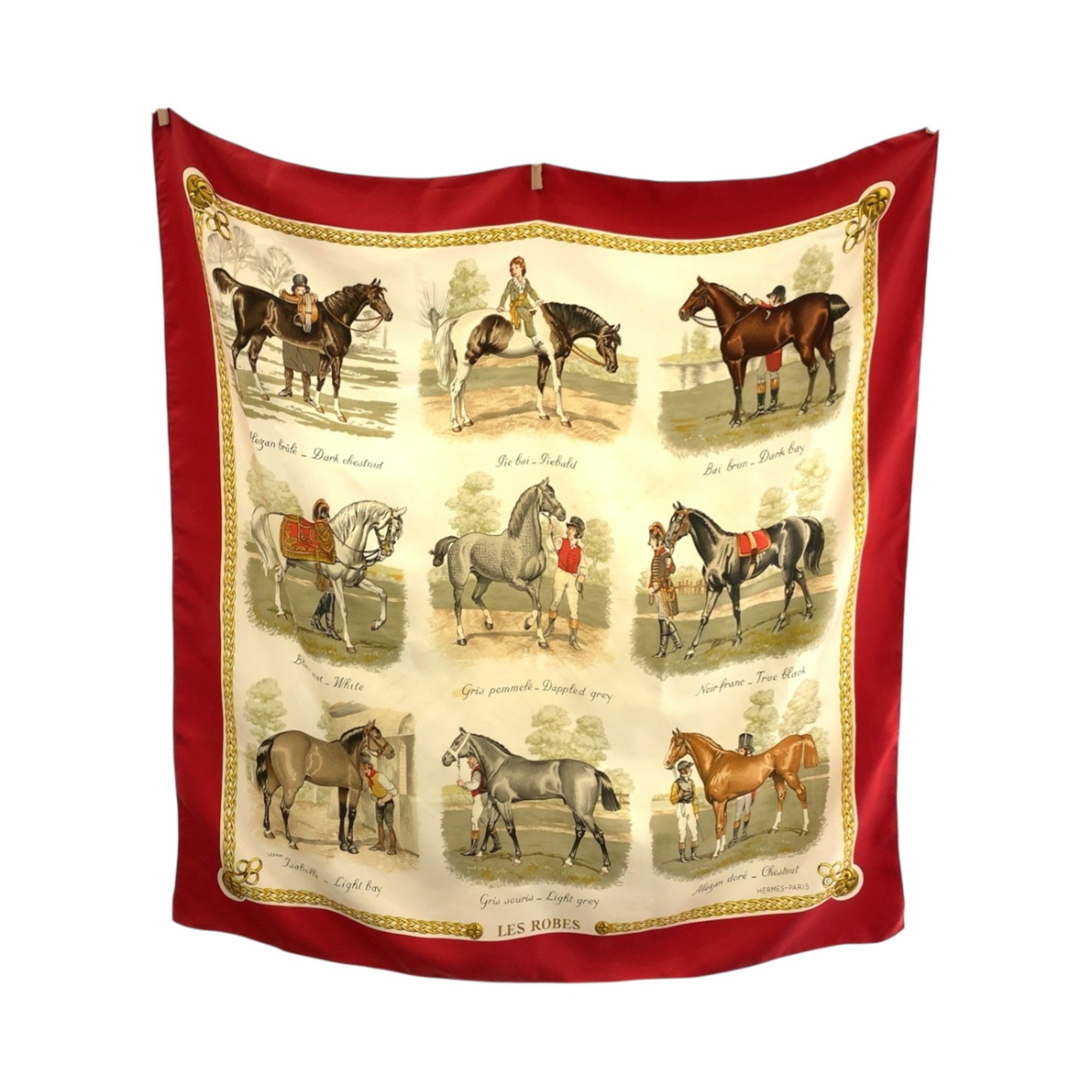 HERMES Carré 90 LES ROBES Horsehair Red Multicolor Silk Scarf/Muffler