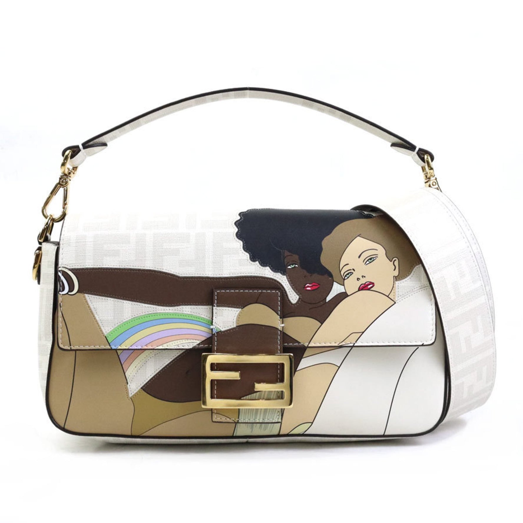 FENDI handbag shoulder bag baguette leather ivory multicolor gold ladies 8BR600-AJH1 e60074a