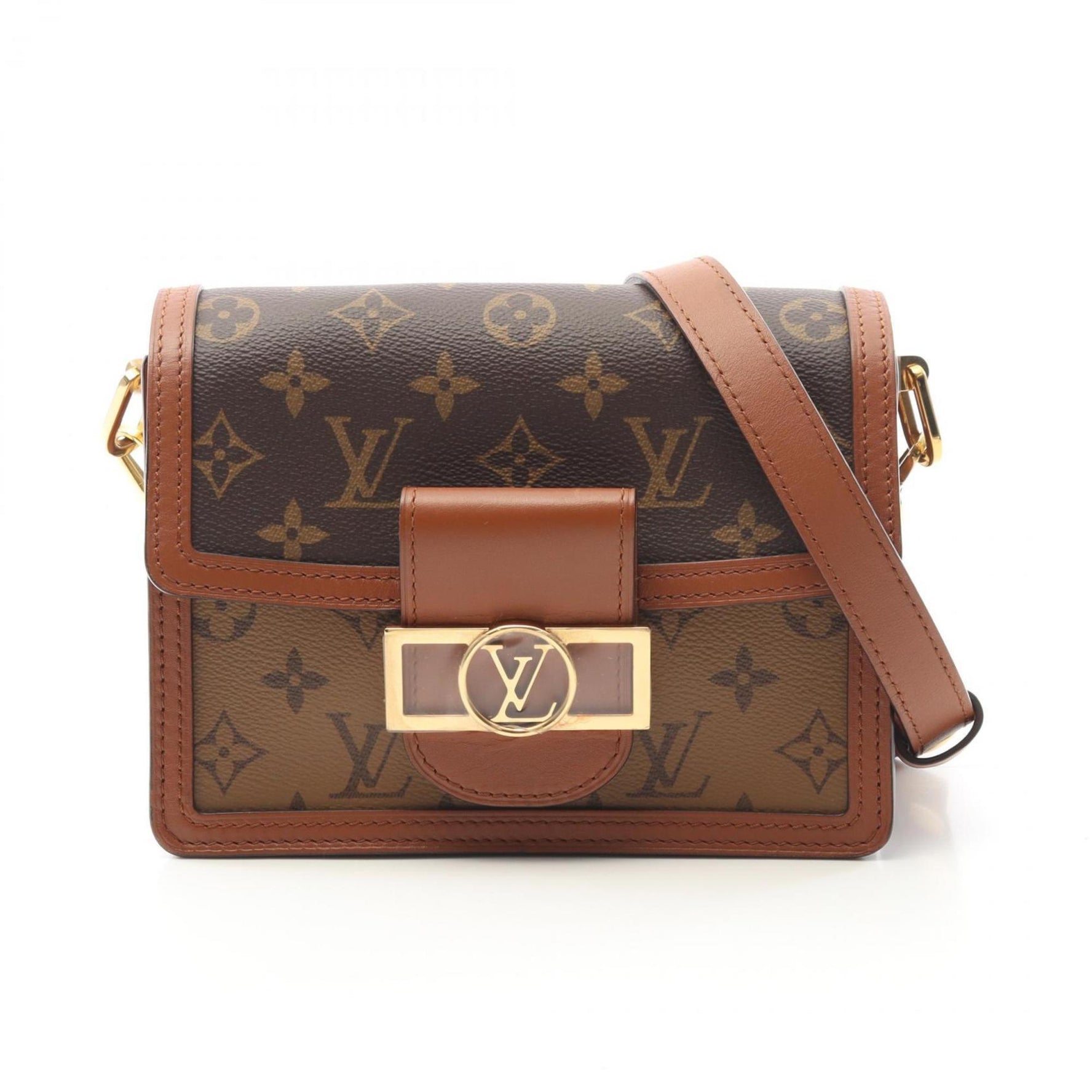 Louis Vuitton Dauphine Mini Shoulder Bag, Coated Canvas and Leather, Monogram Reverse, Brown Beige