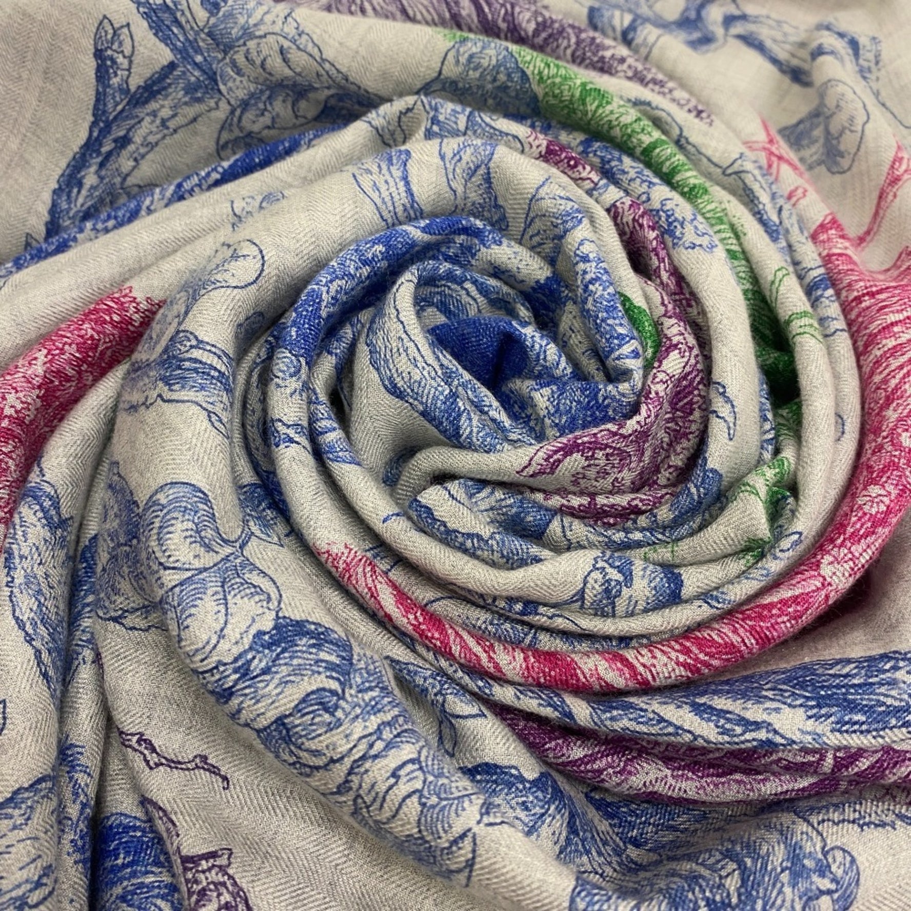 HERMES LES CABANES Various Cabins Carre Gean Scarf Muffler Grey