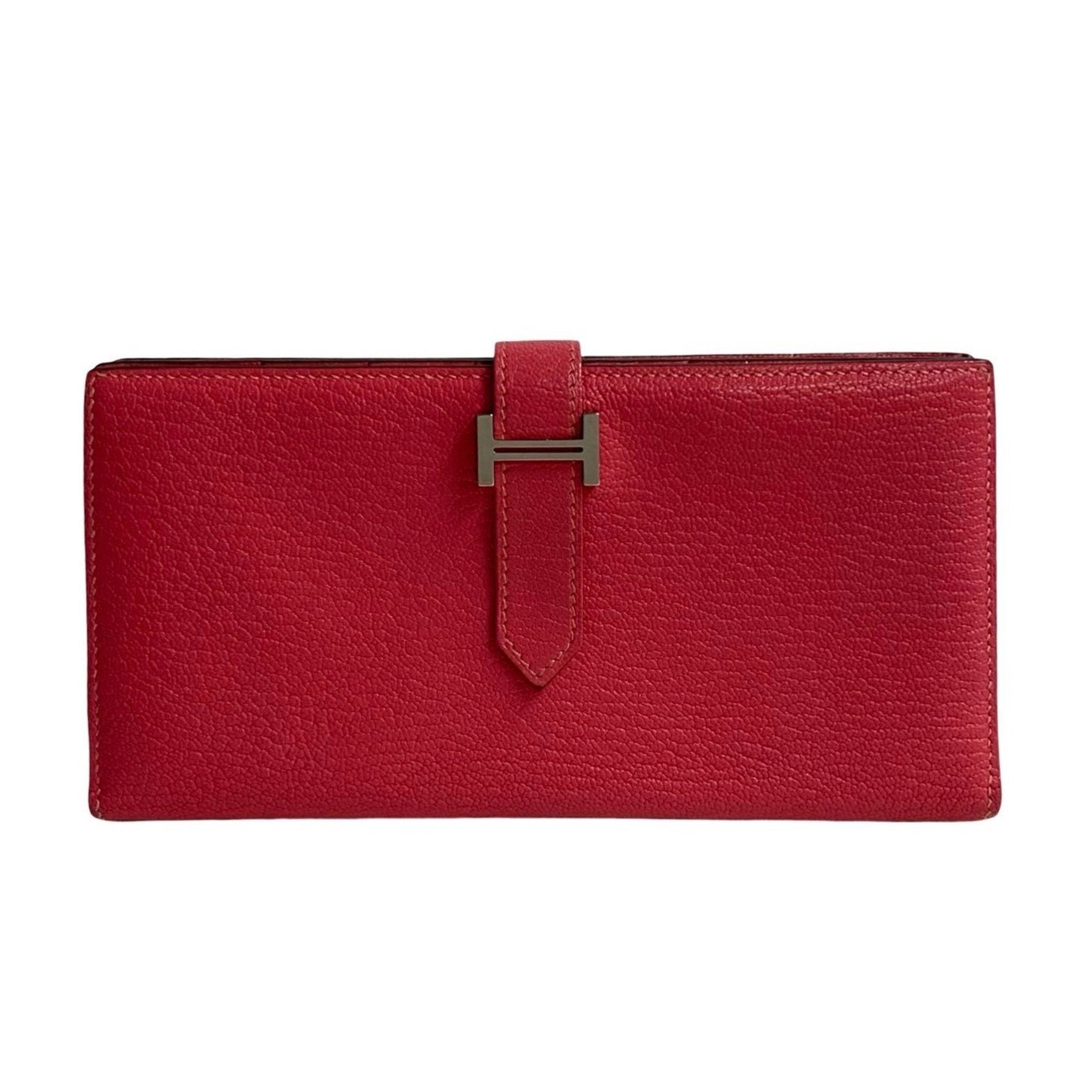 HERMES Bearn Souffle Leather Chevre Bifold Long Wallet with Bill Compartment