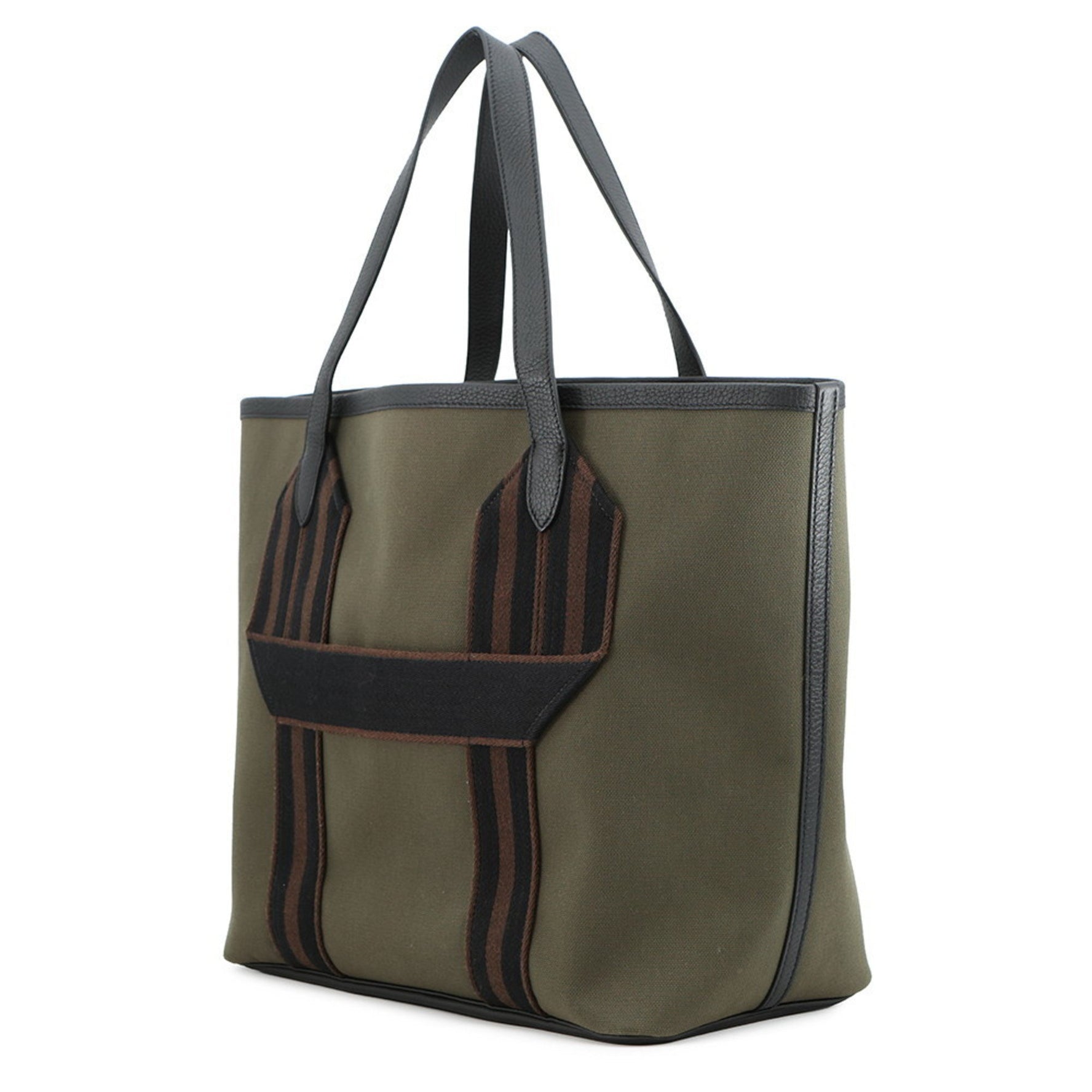 Hermes Hermès Tote Bag, Pure Sangle, Vert Bronze, Ebene, Toile Militaire, Taurillon Clemence, U Stamp