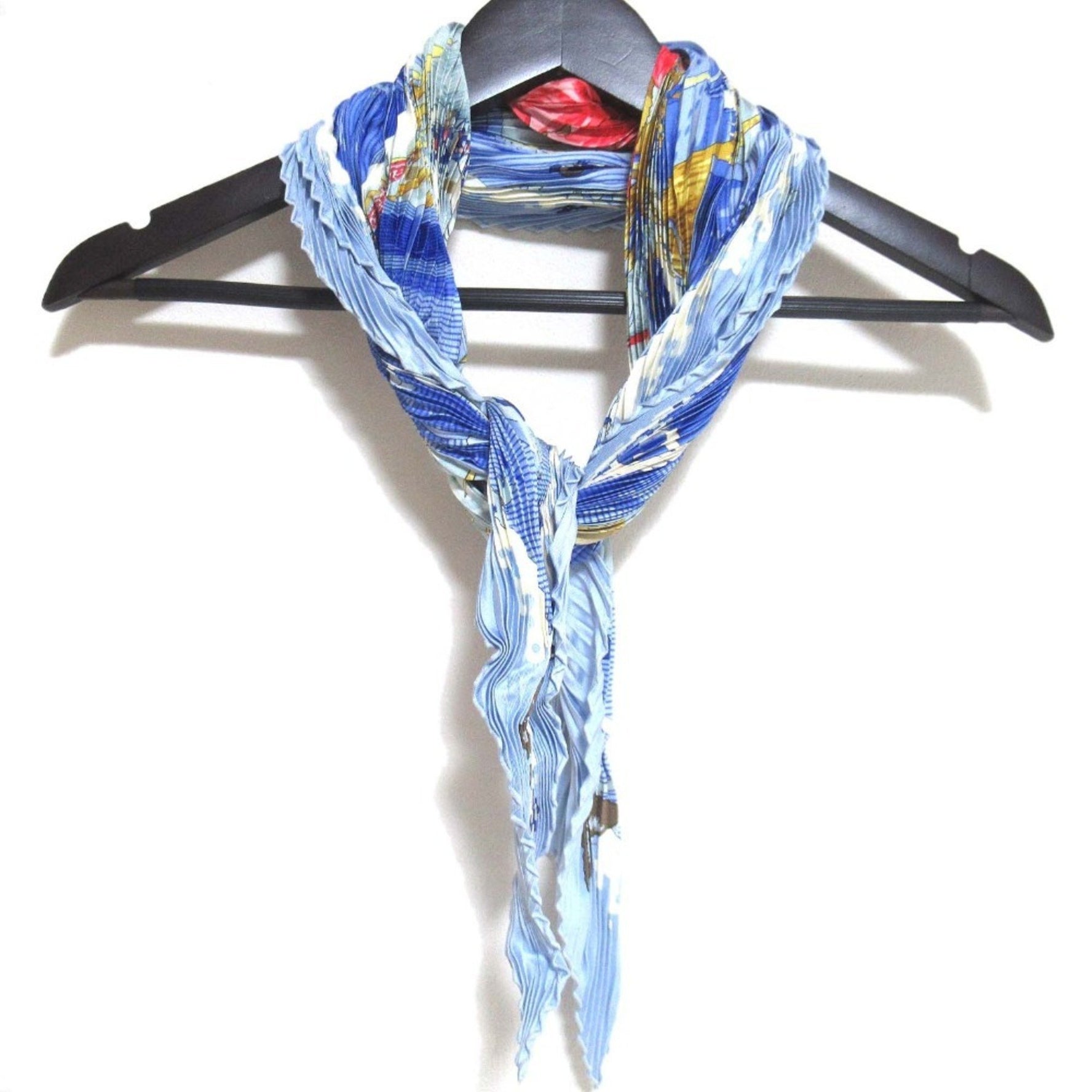 HERMES VARANGUES Veranda Pleated Carré Silk Scarf/Muffler Blue Women's