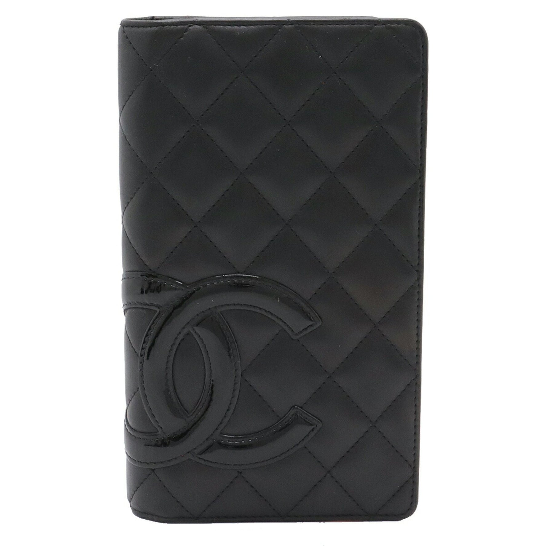 CHANEL Cambon Line Coco Mark Bi-fold Long Wallet Soft Calf Leather Enamel