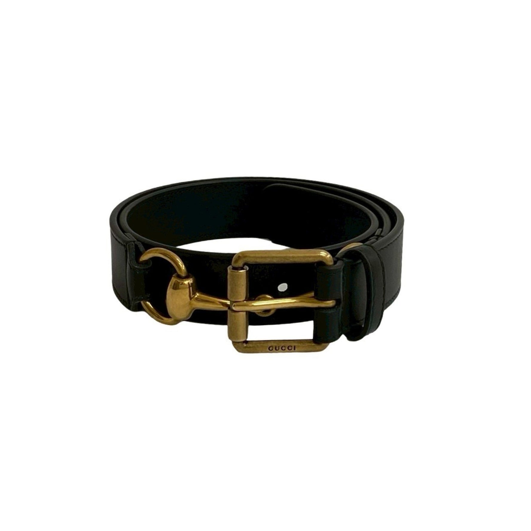 GUCCI Horsebit Logo Metal Hardware Genuine Leather Belt