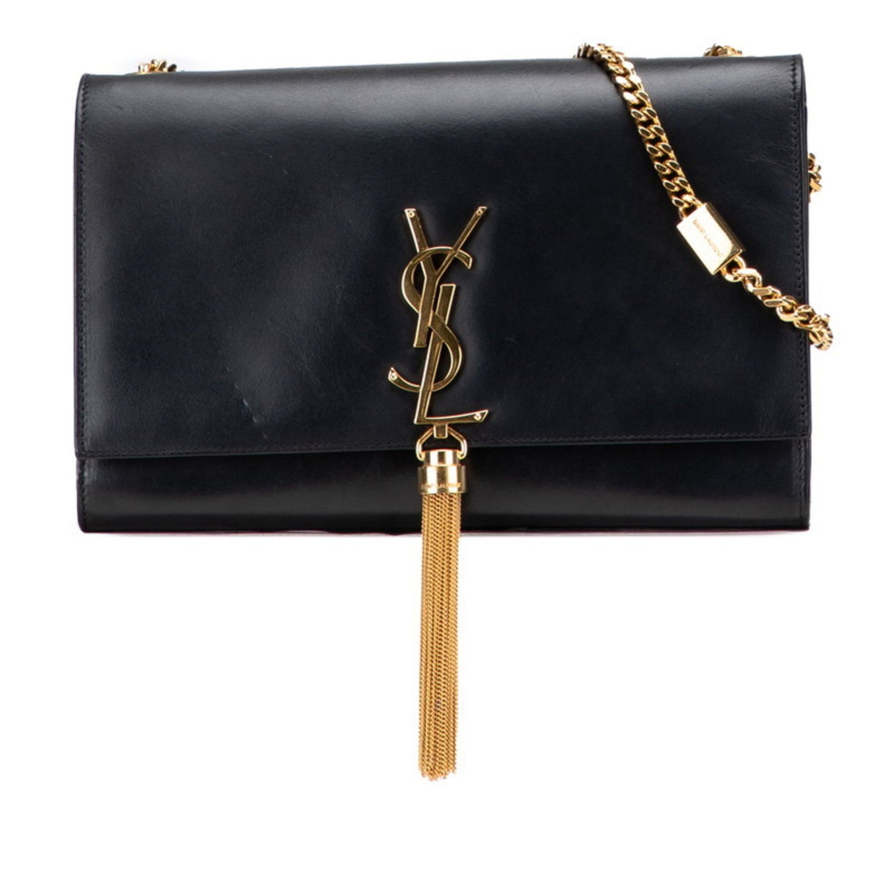 Saint Laurent YSL logo tassel chain shoulder bag in leather .