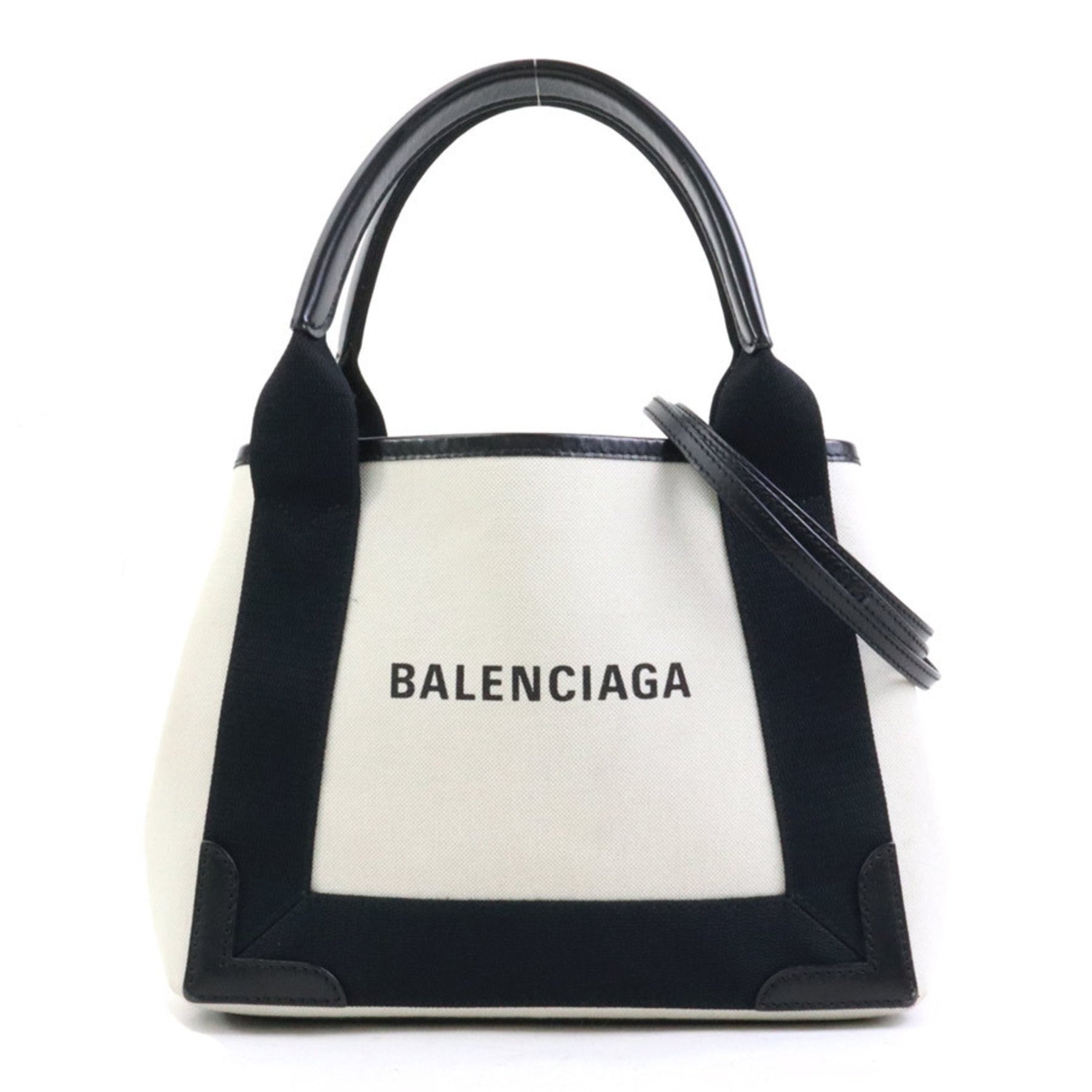 Balenciaga Handbag/Shoulder Bag Navy Cabas XS Canvas and Leather in Ivory Black