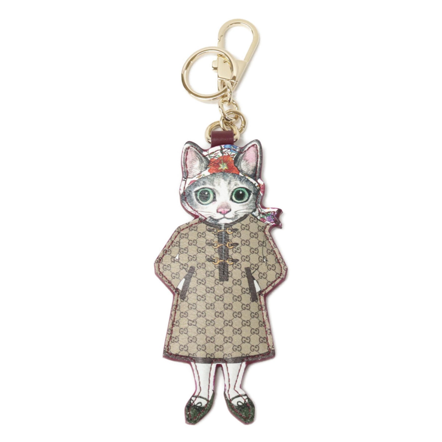 GUCCI Japan-exclusive Yuko Higuchi Cat BO Charm Keychain in Beige and Dark Brown
