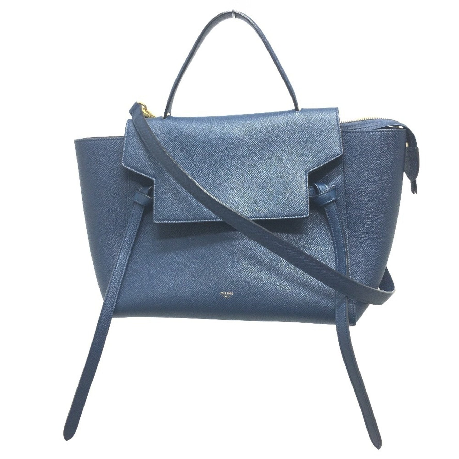 CELINE Flap Belt Bag, Mini Semi-Shoulder Handbag, Calfskin, Deep Sea Blue